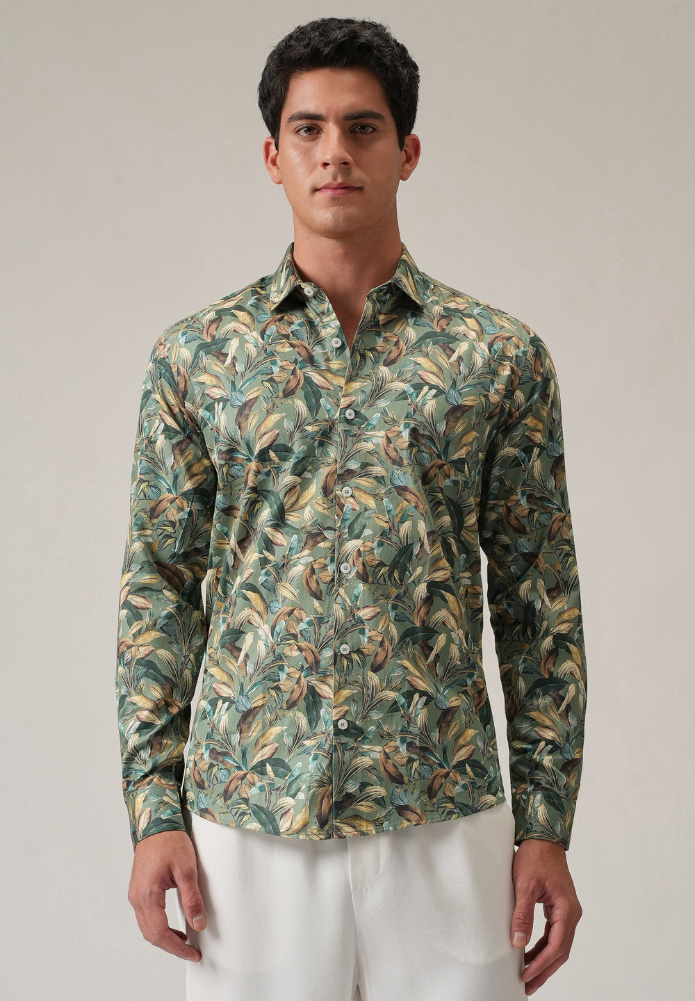 Leaf Motif Print Shirt