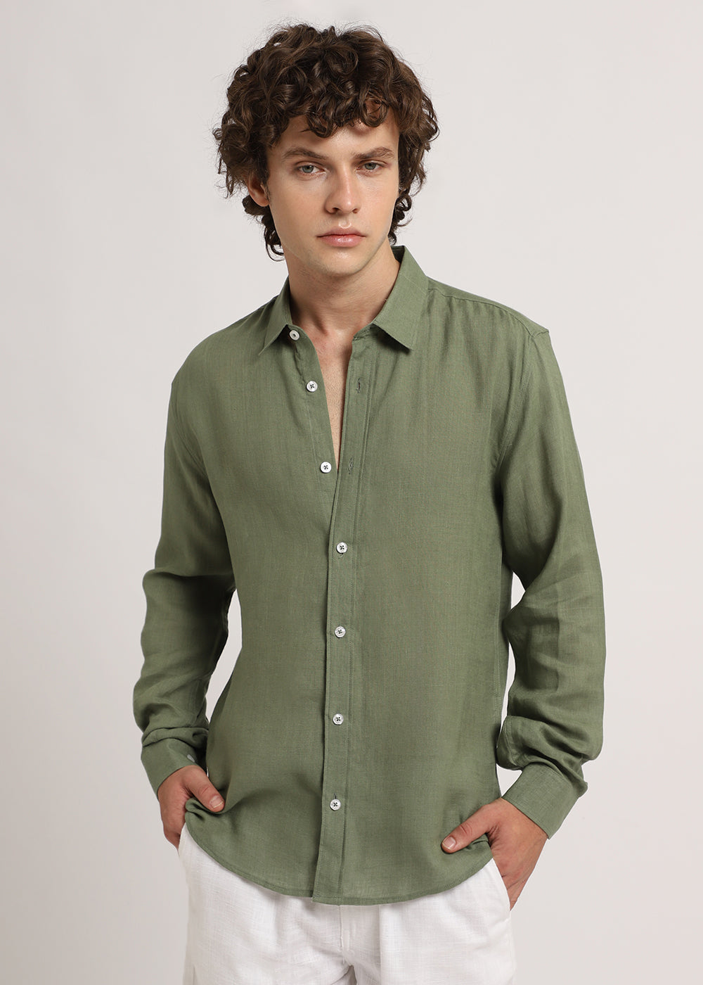 Lichen Green Linen Shirt