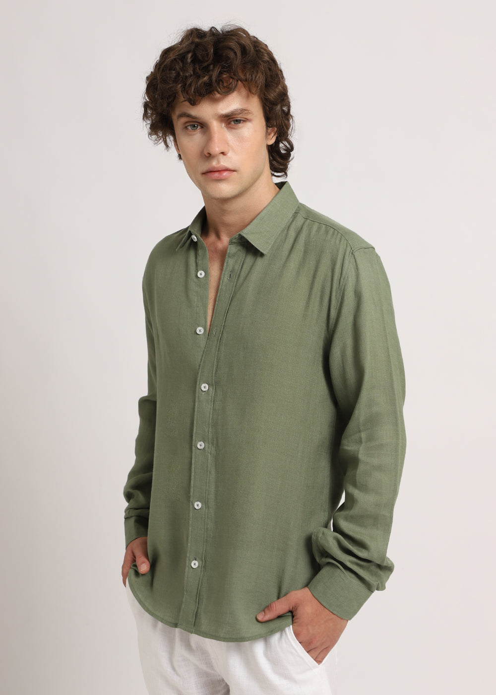 Lichen Green Linen Shirt