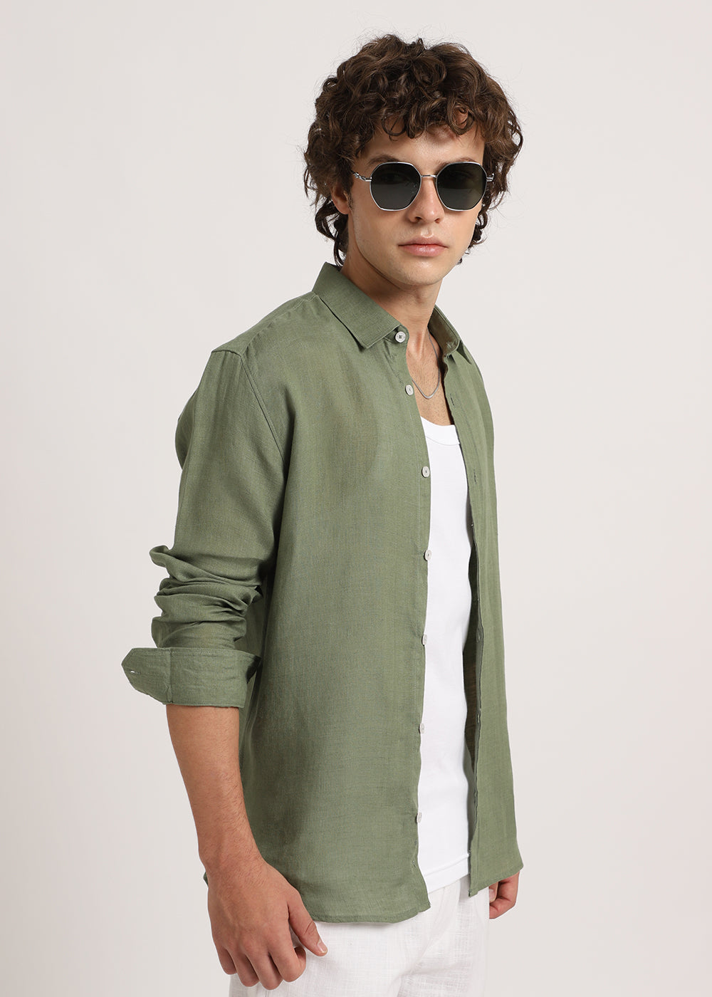 Lichen Green Linen Shirt