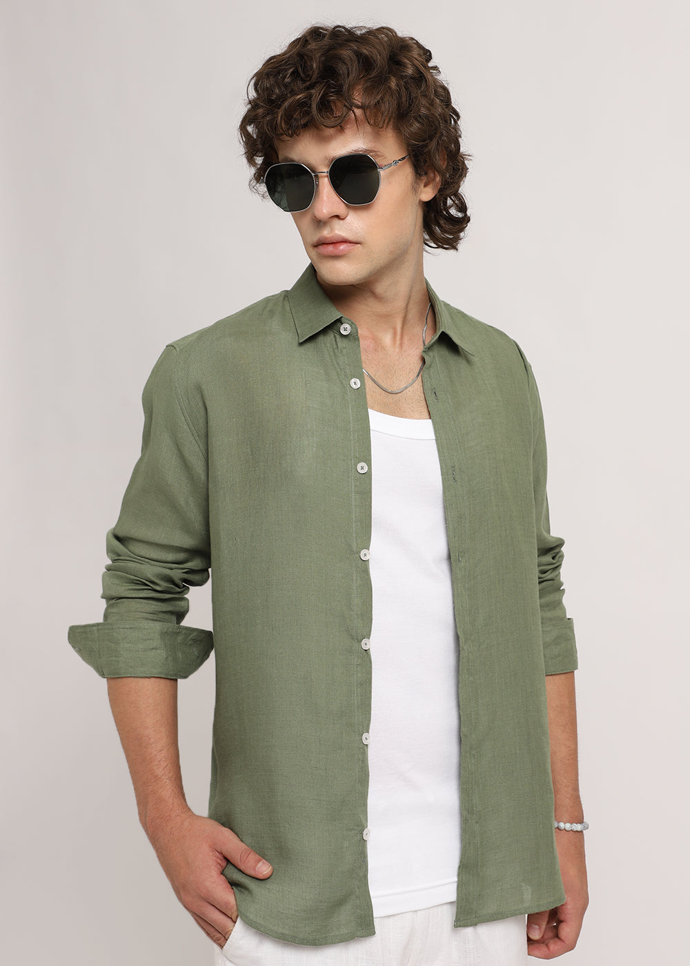 Lichen Green Linen Shirt