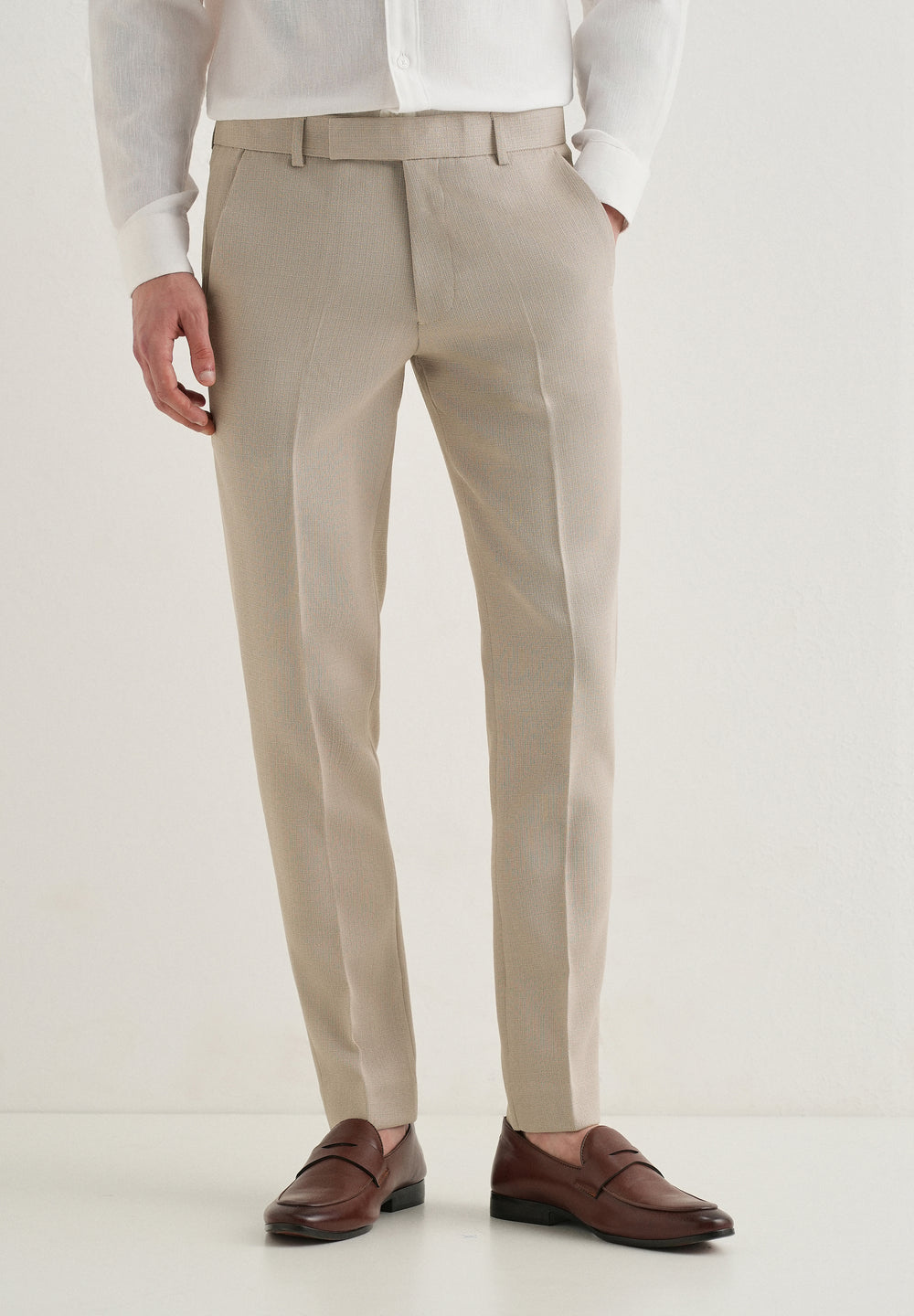 Light Beige Blended Linen Formal Trouser