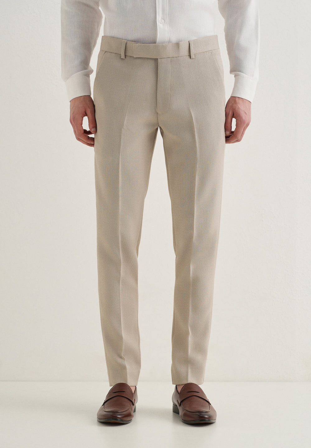 Light Beige Blended Linen Formal Trouser