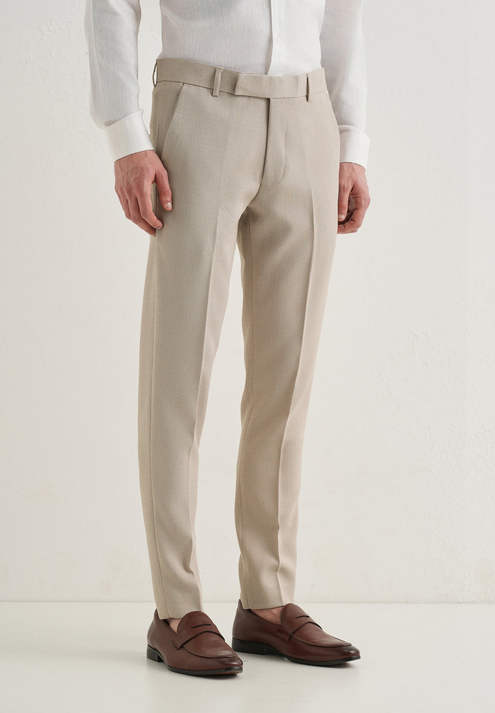 Light Beige Blended Linen Formal Trouser