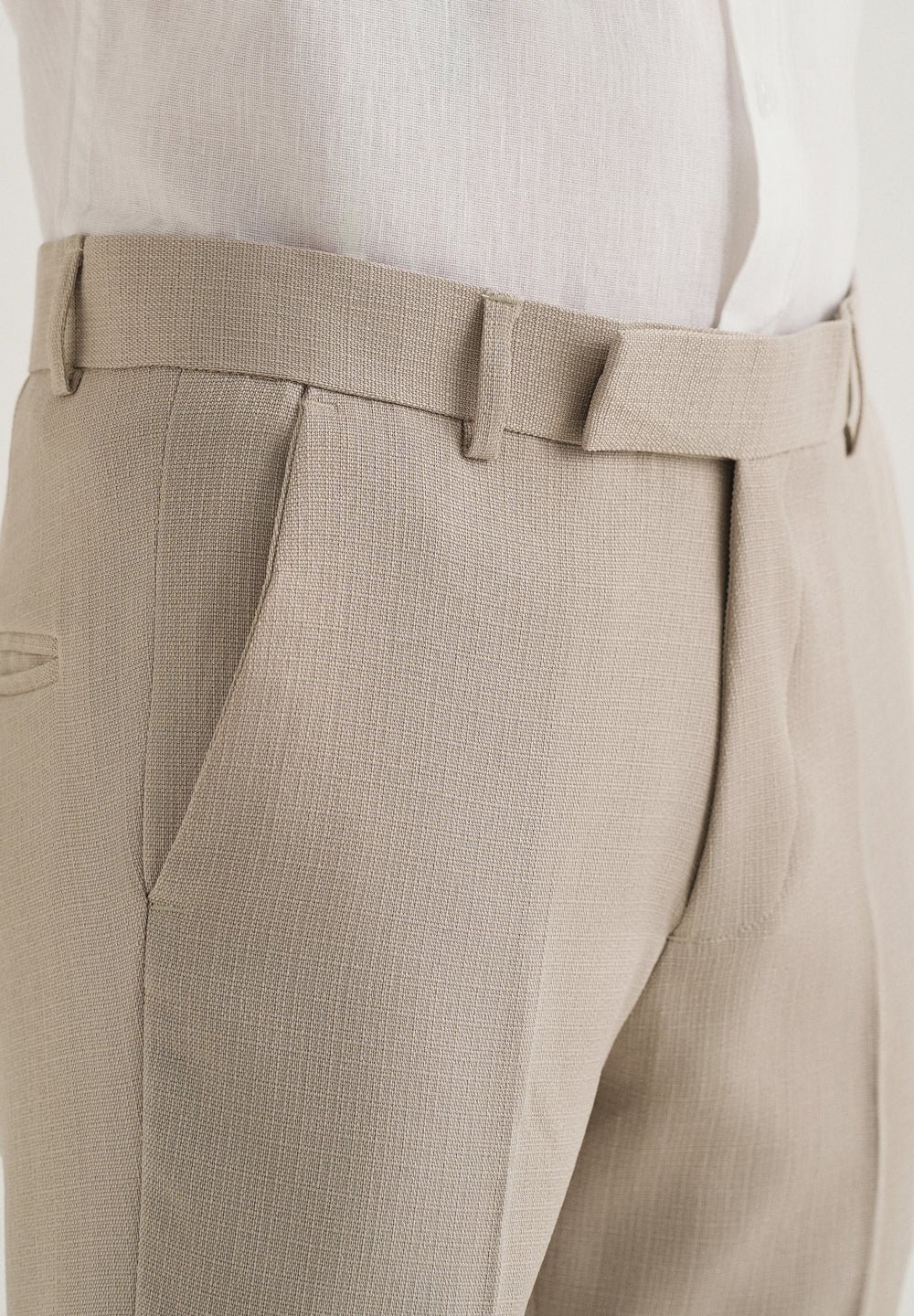 Light Beige Blended Linen Formal Trouser