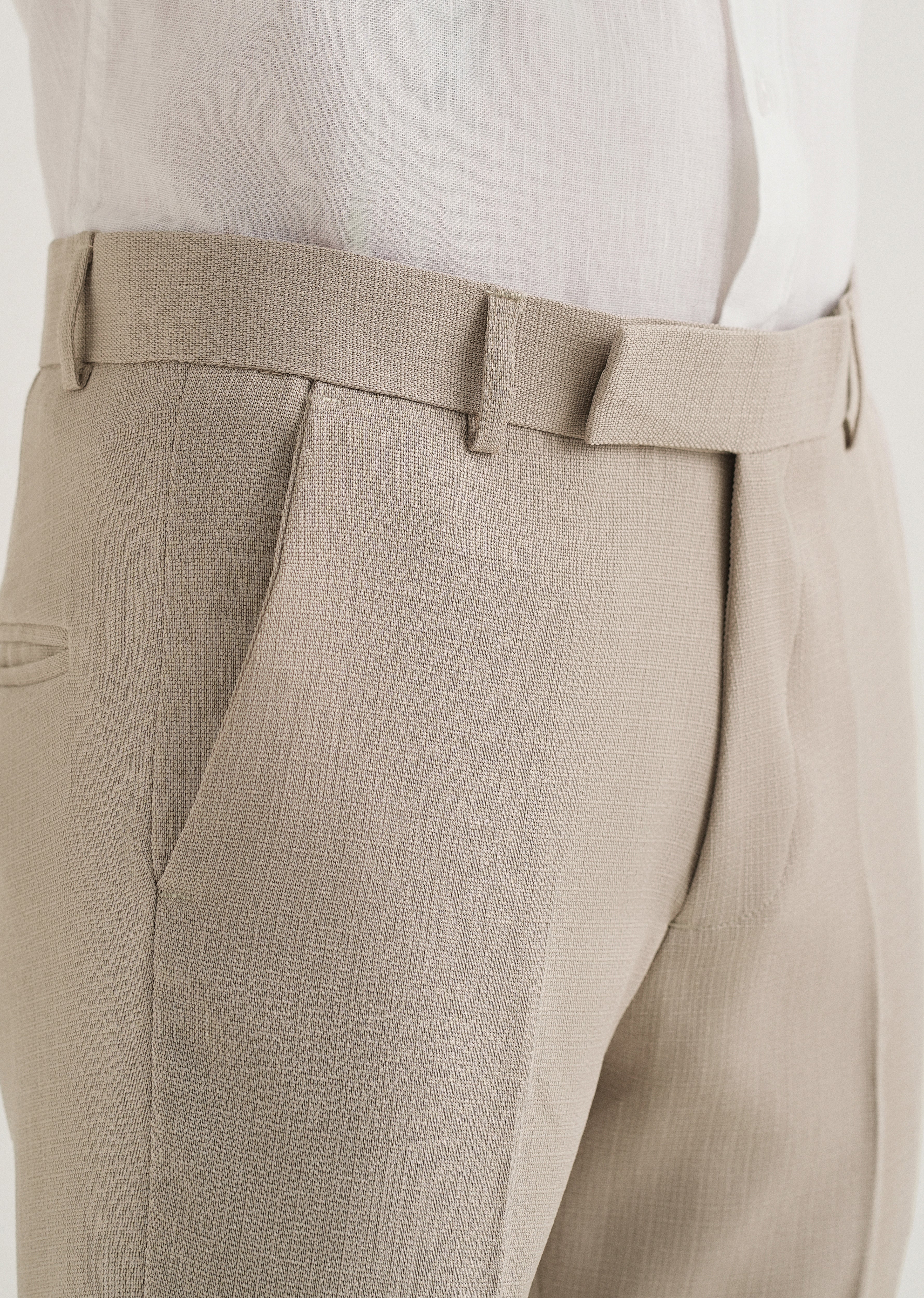 Light Beige Blended Linen Formal Trouser