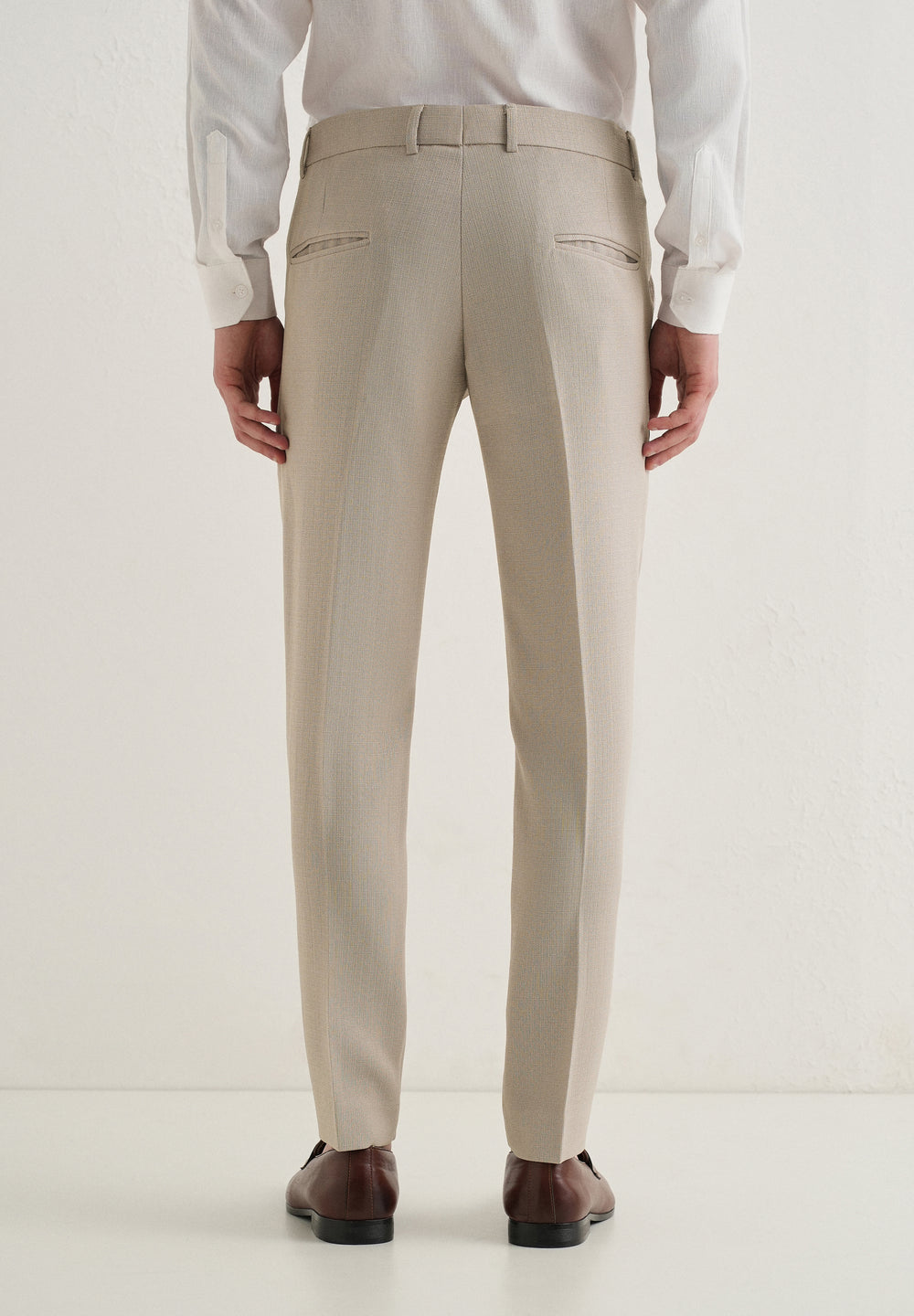 Light Beige Blended Linen Formal Trouser