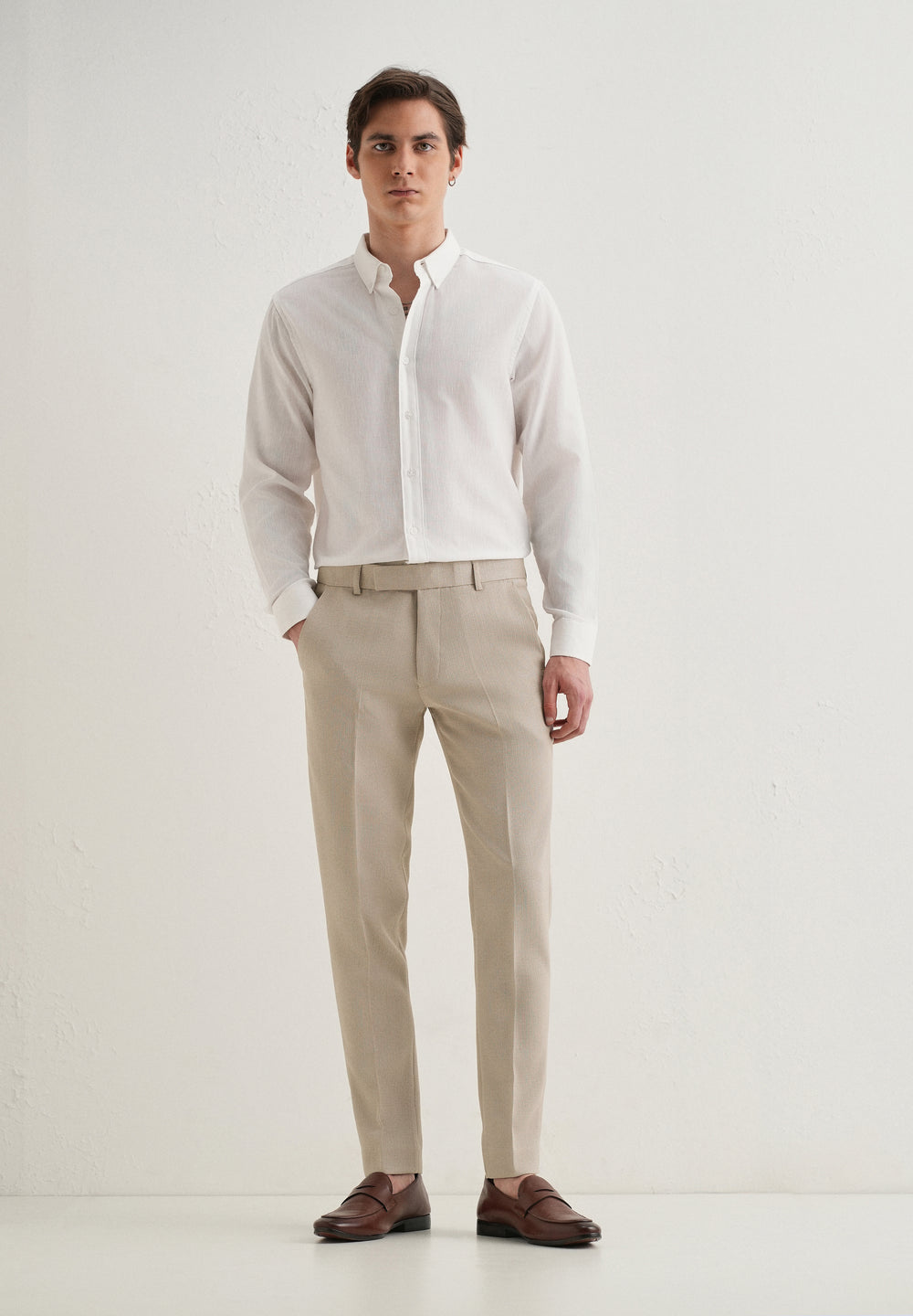 Light Beige Blended Linen Formal Trouser