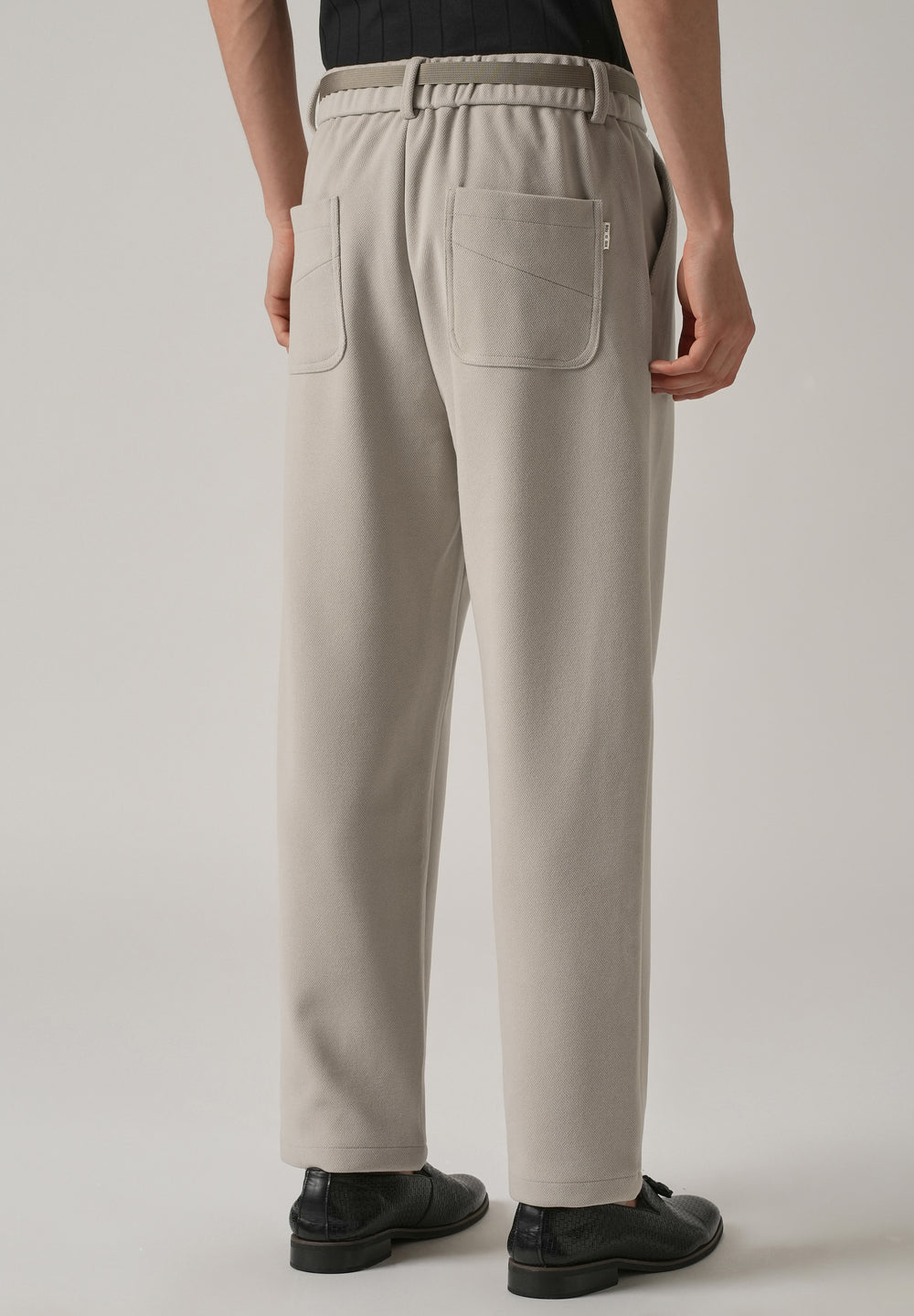 Light Beige Relaxed Fit Textured Pleated Pant