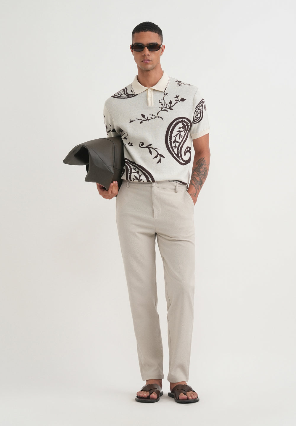 Light Sage Semi-Elasticated Textured Pant