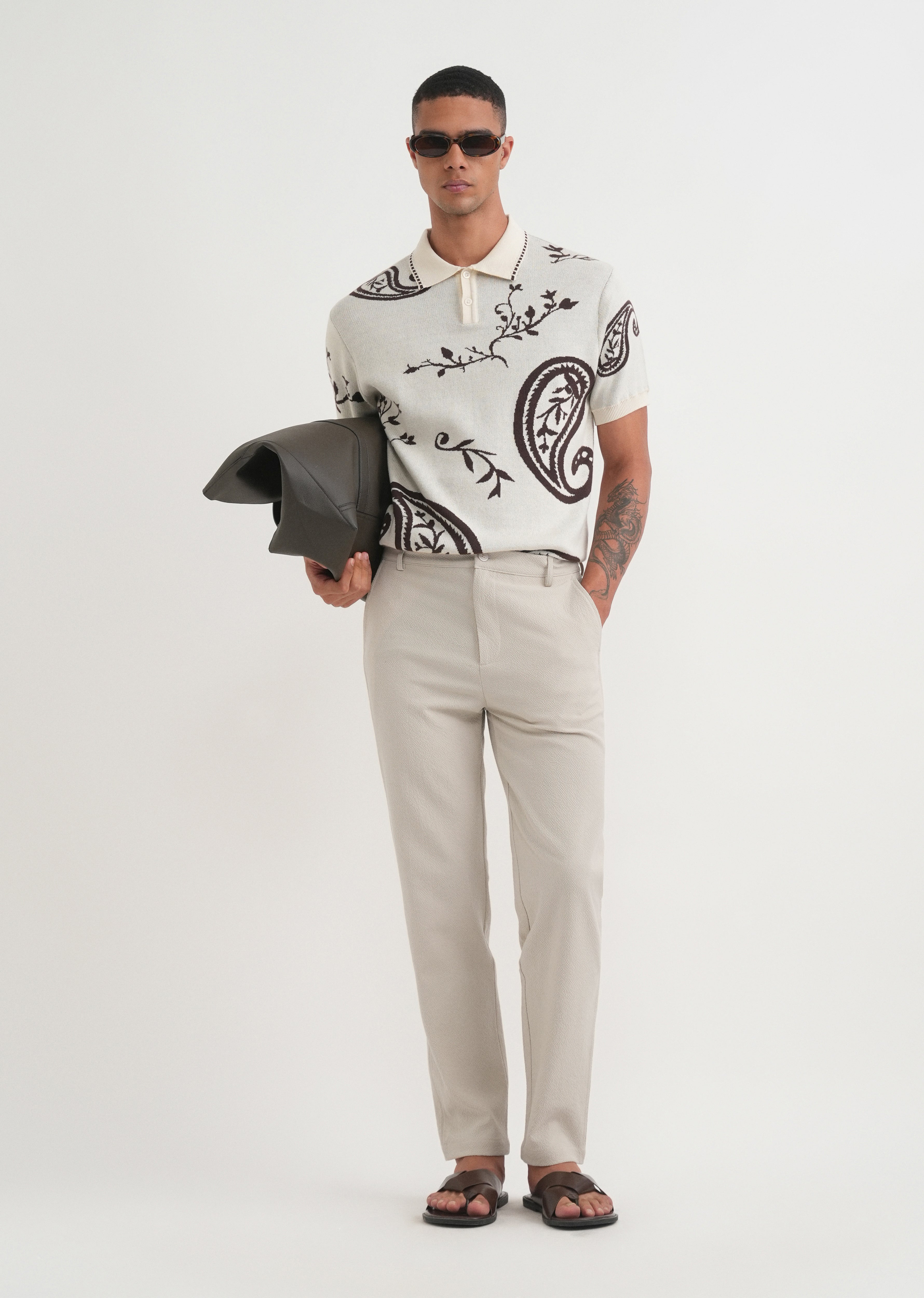 Light Sage Semi-Elasticated Textured Pant