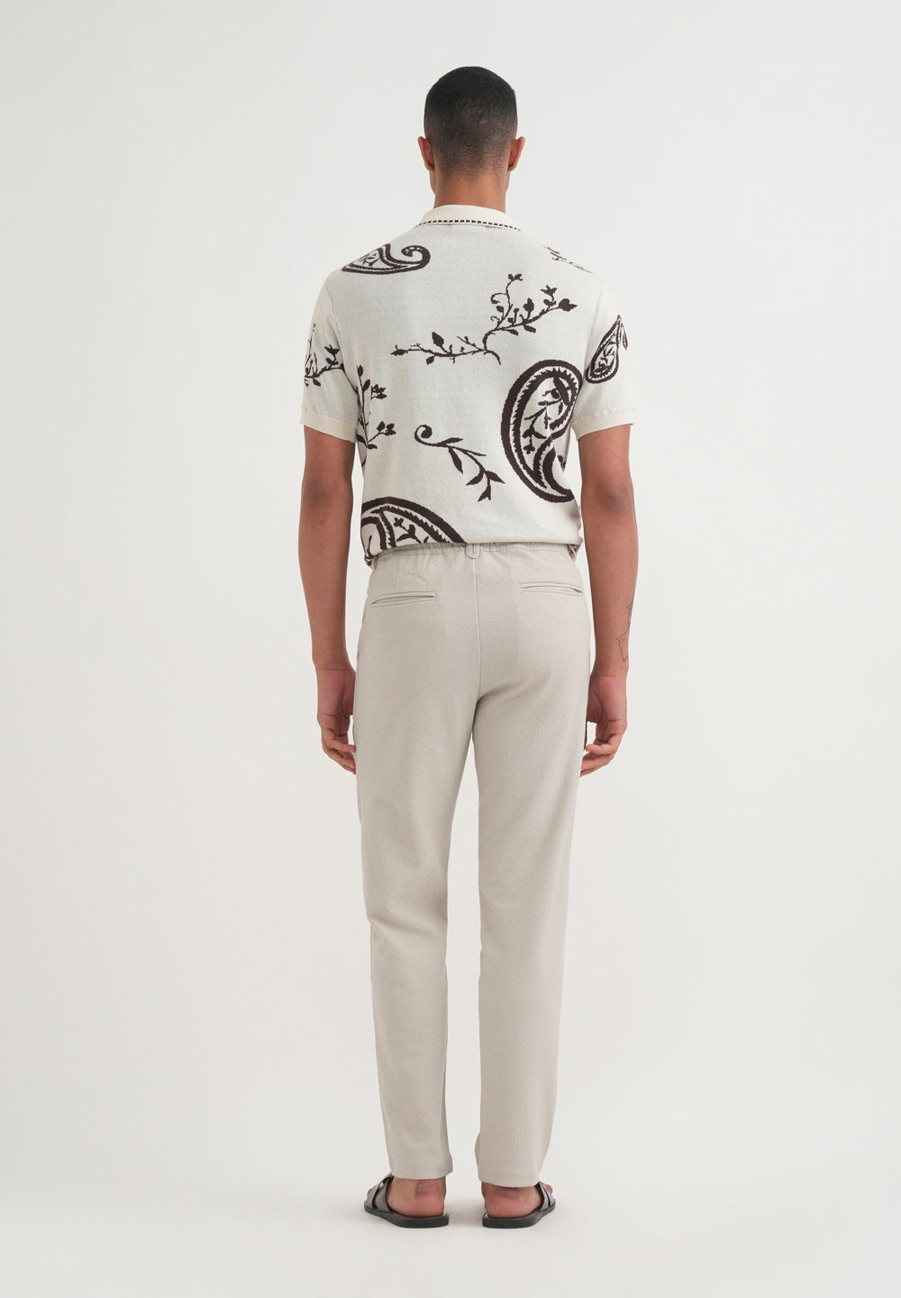 Light Sage Semi-Elasticated Textured Pant