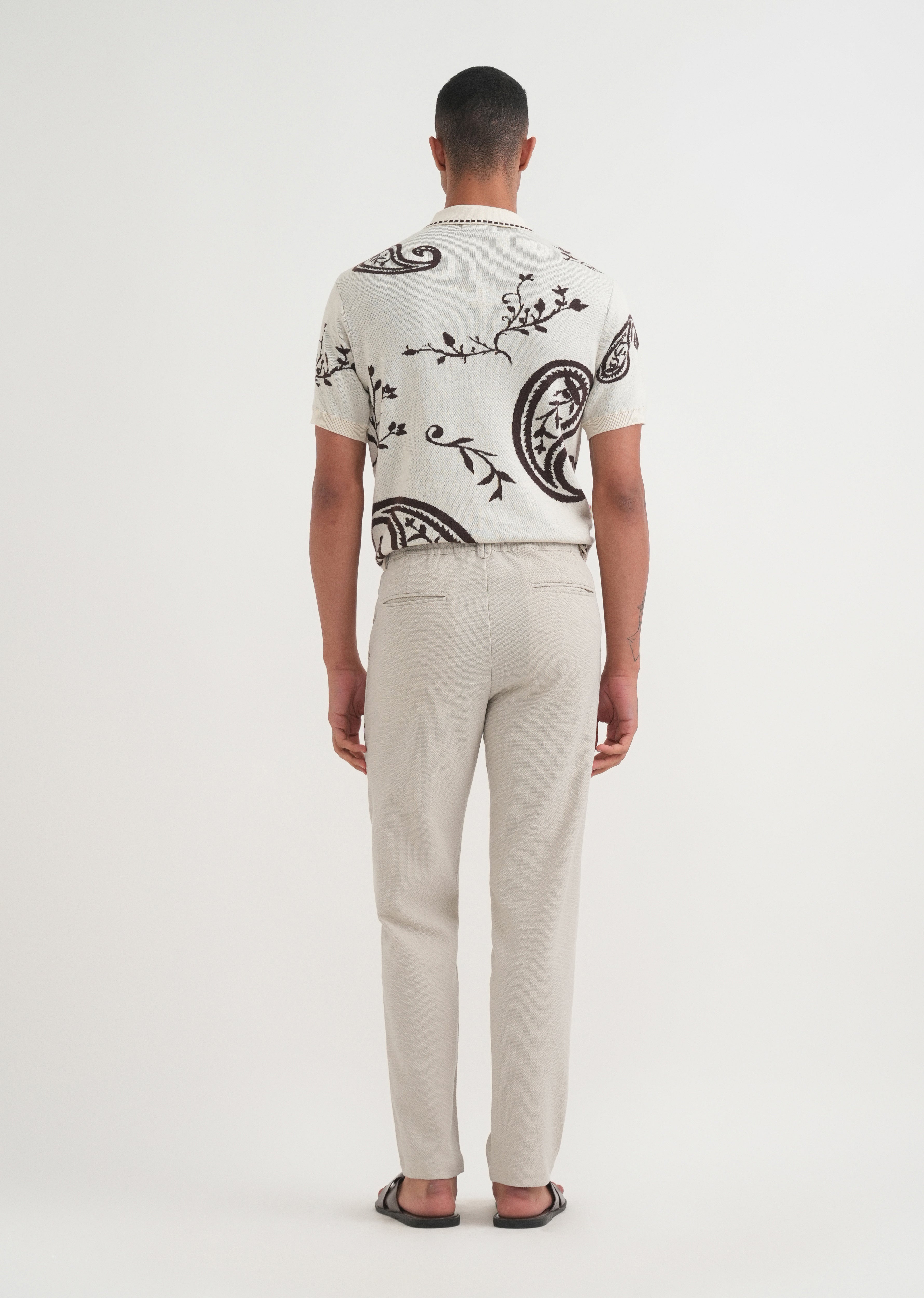 Light Sage Semi-Elasticated Textured Pant