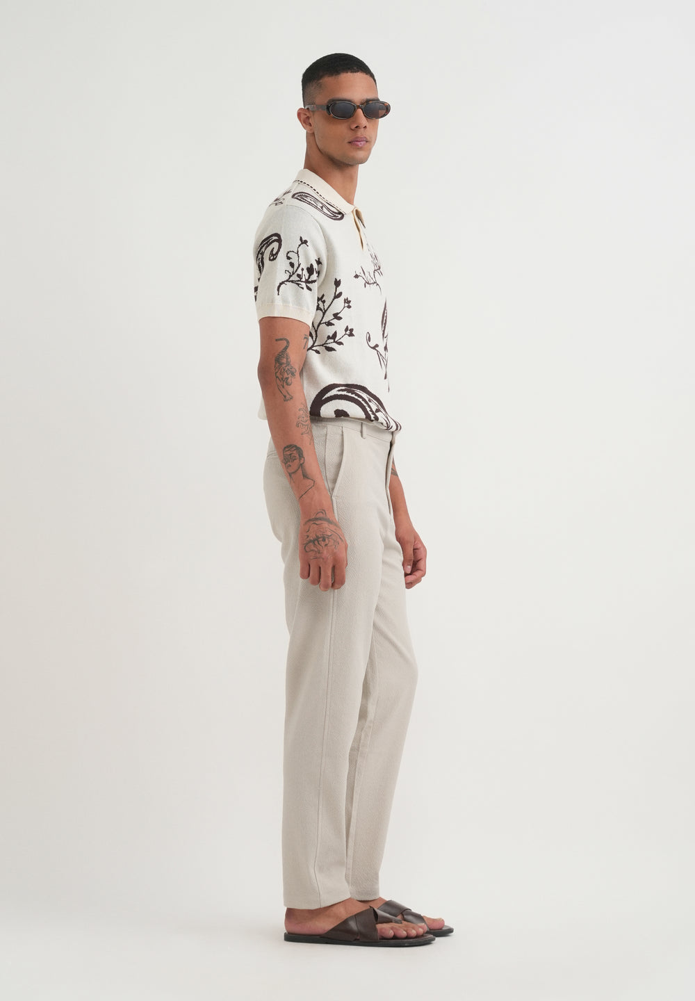 Light Sage Semi-Elasticated Textured Pant