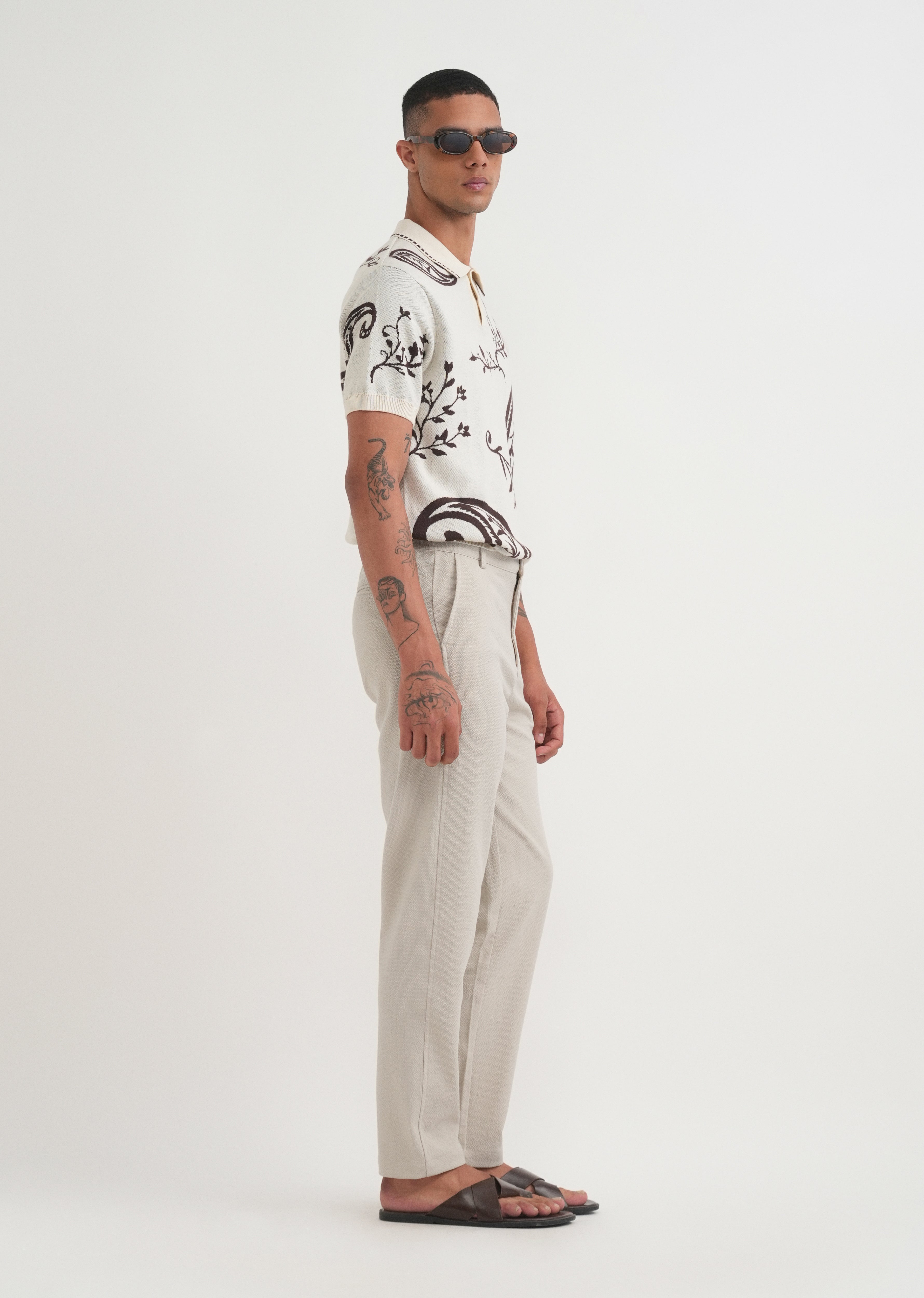 Light Sage Semi-Elasticated Textured Pant