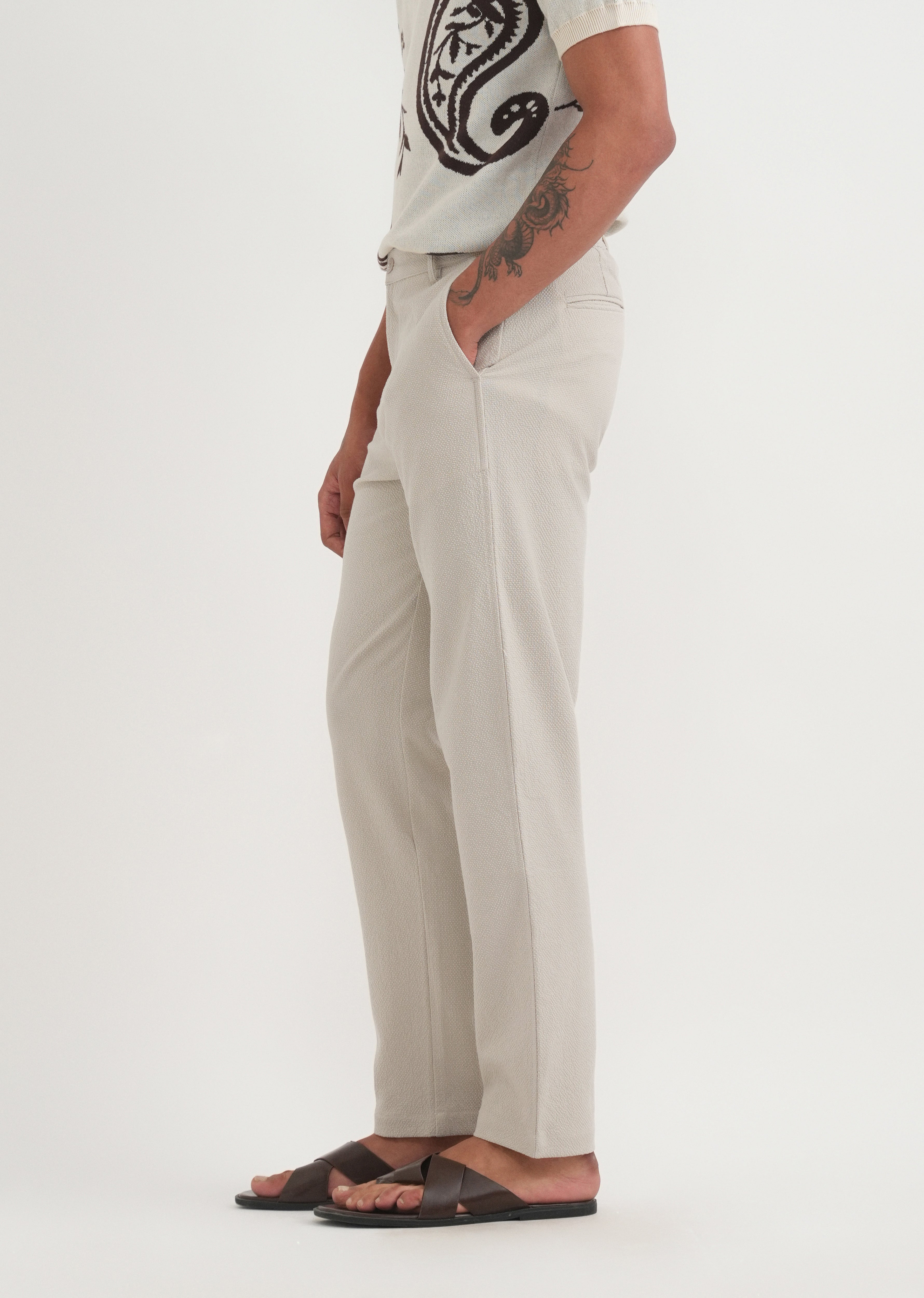 Light Sage Semi-Elasticated Textured Pant