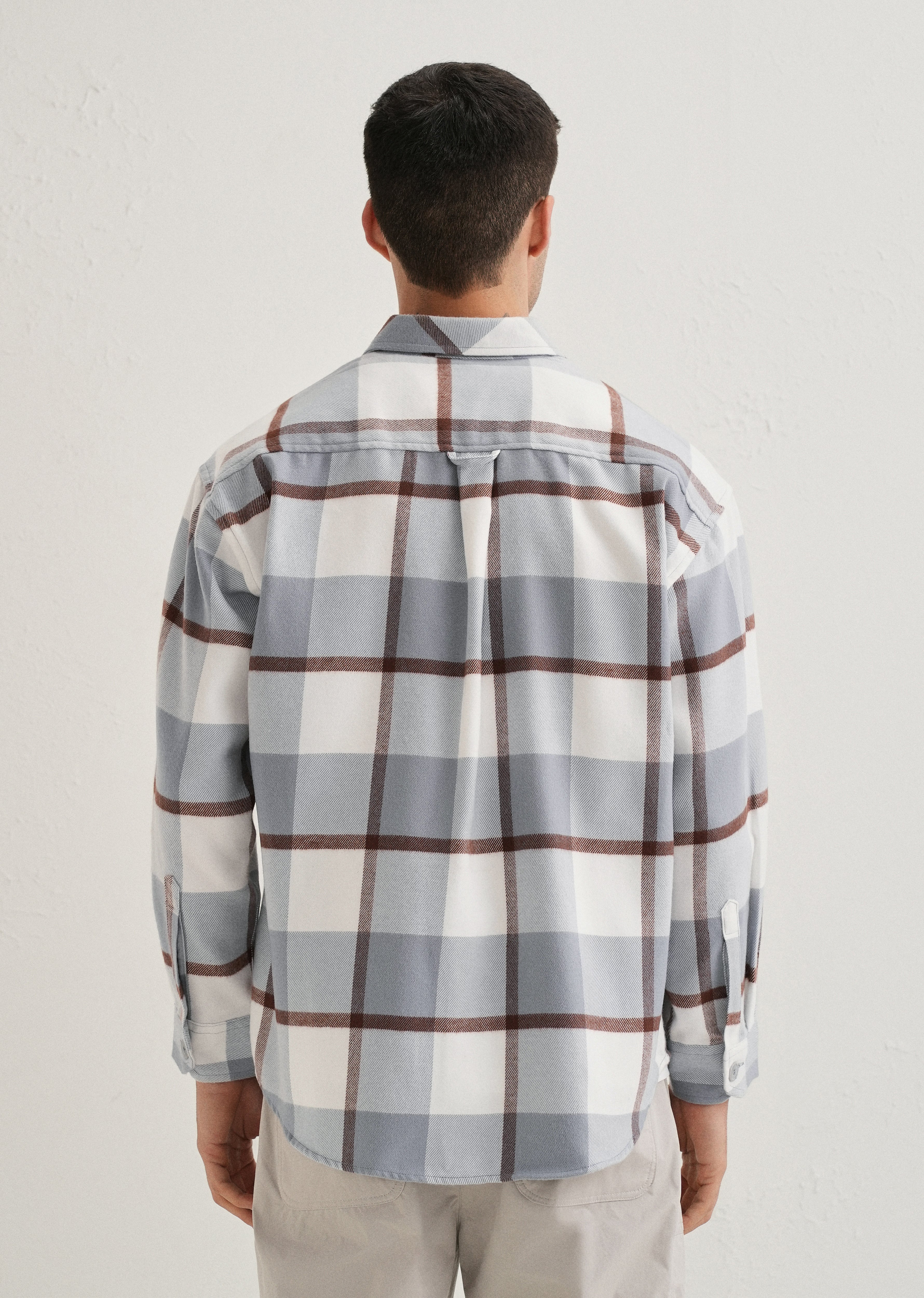 Light Blue Checked Relaxed Fit Shacket