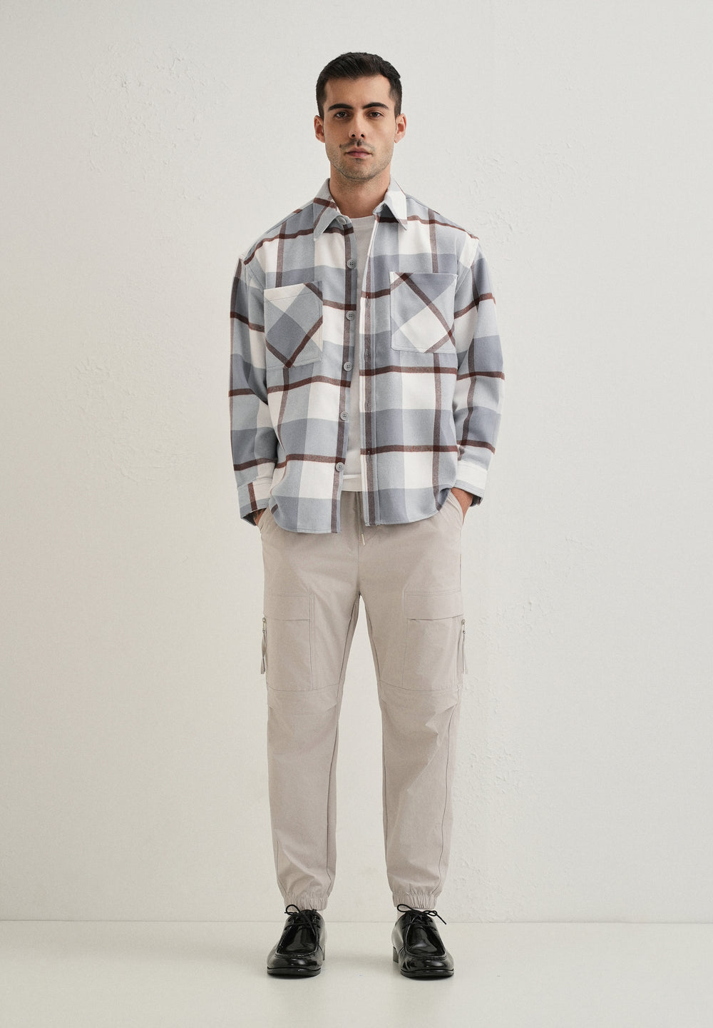 Light Blue Checked Relaxed Fit Shacket