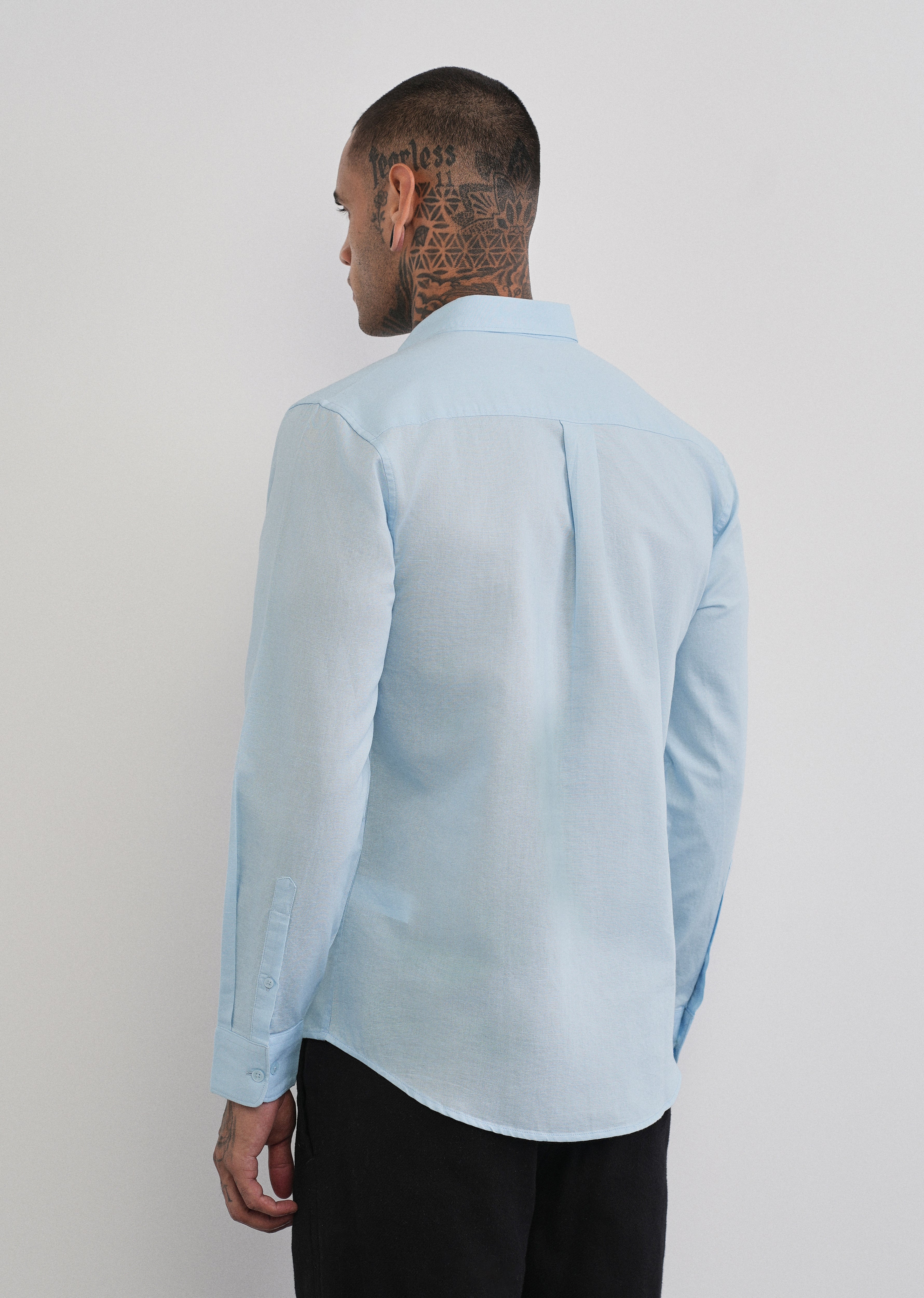 Light Blue Cotton Linen Plain Shirt