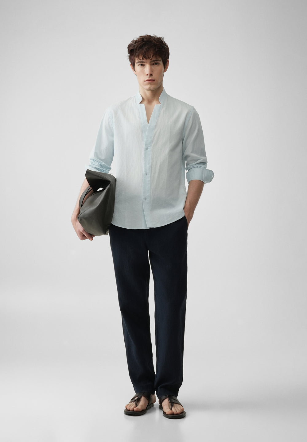 Light Blue Star Collar Cotton Linen Shirt