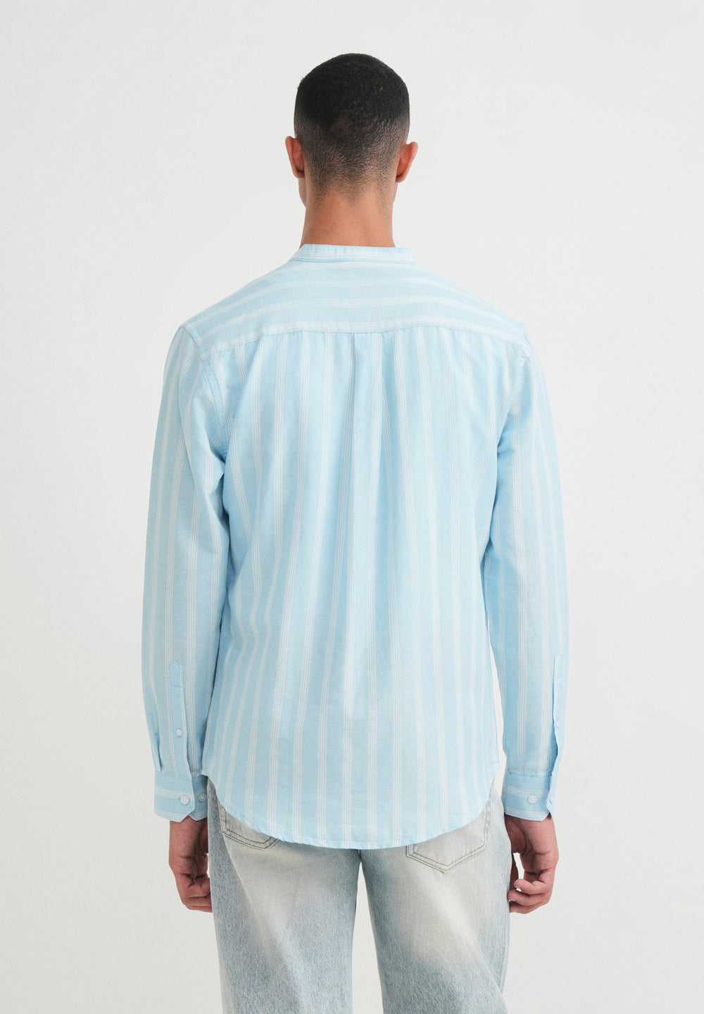 Light Blue Cotton Linen Stripe Shirt