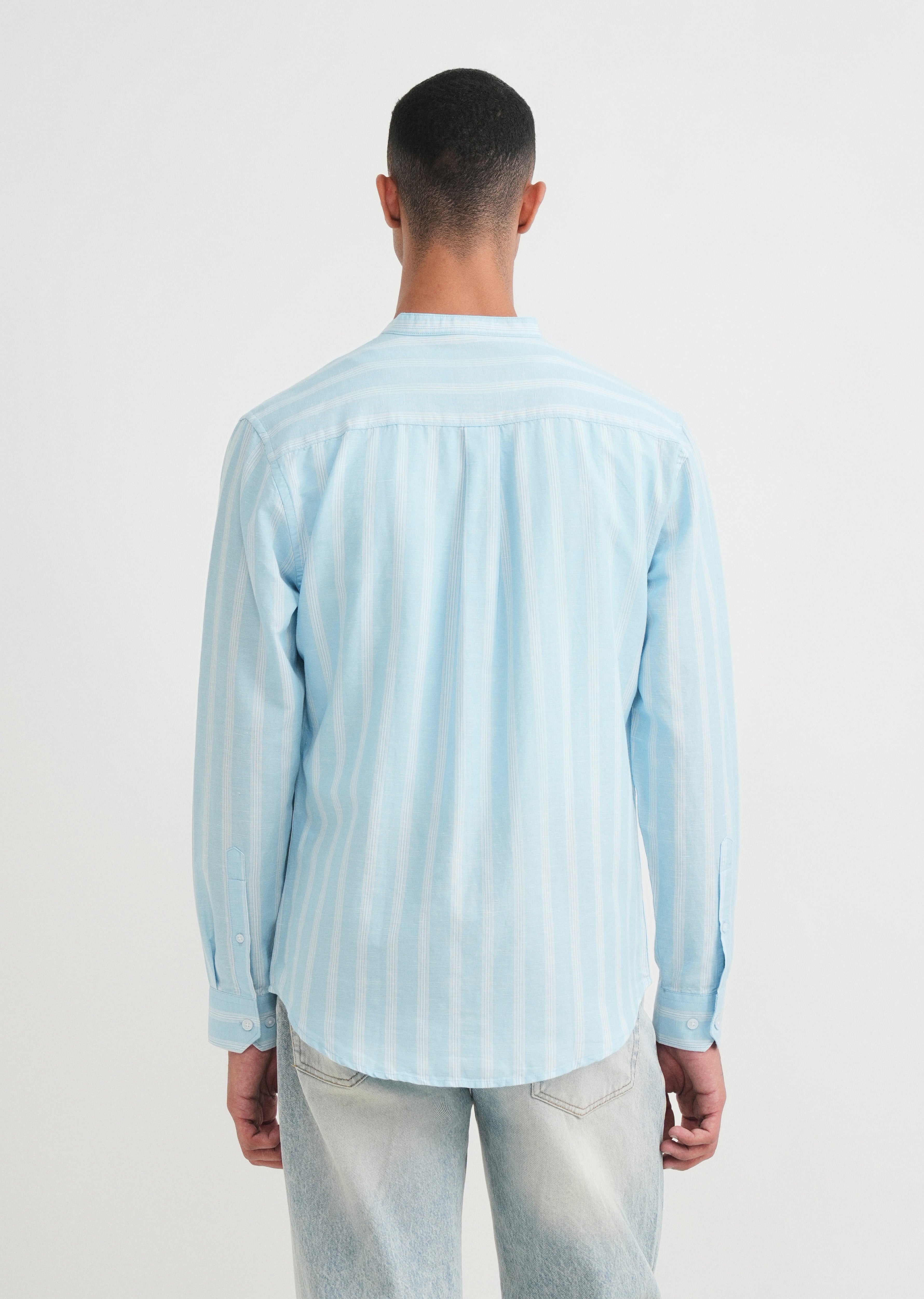 Light Blue Cotton Linen Stripe Shirt