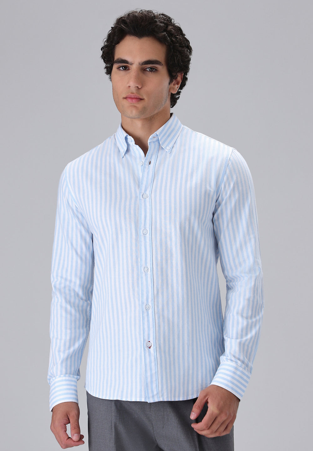 Light Blue Cotton Oxford Stripe Shirt