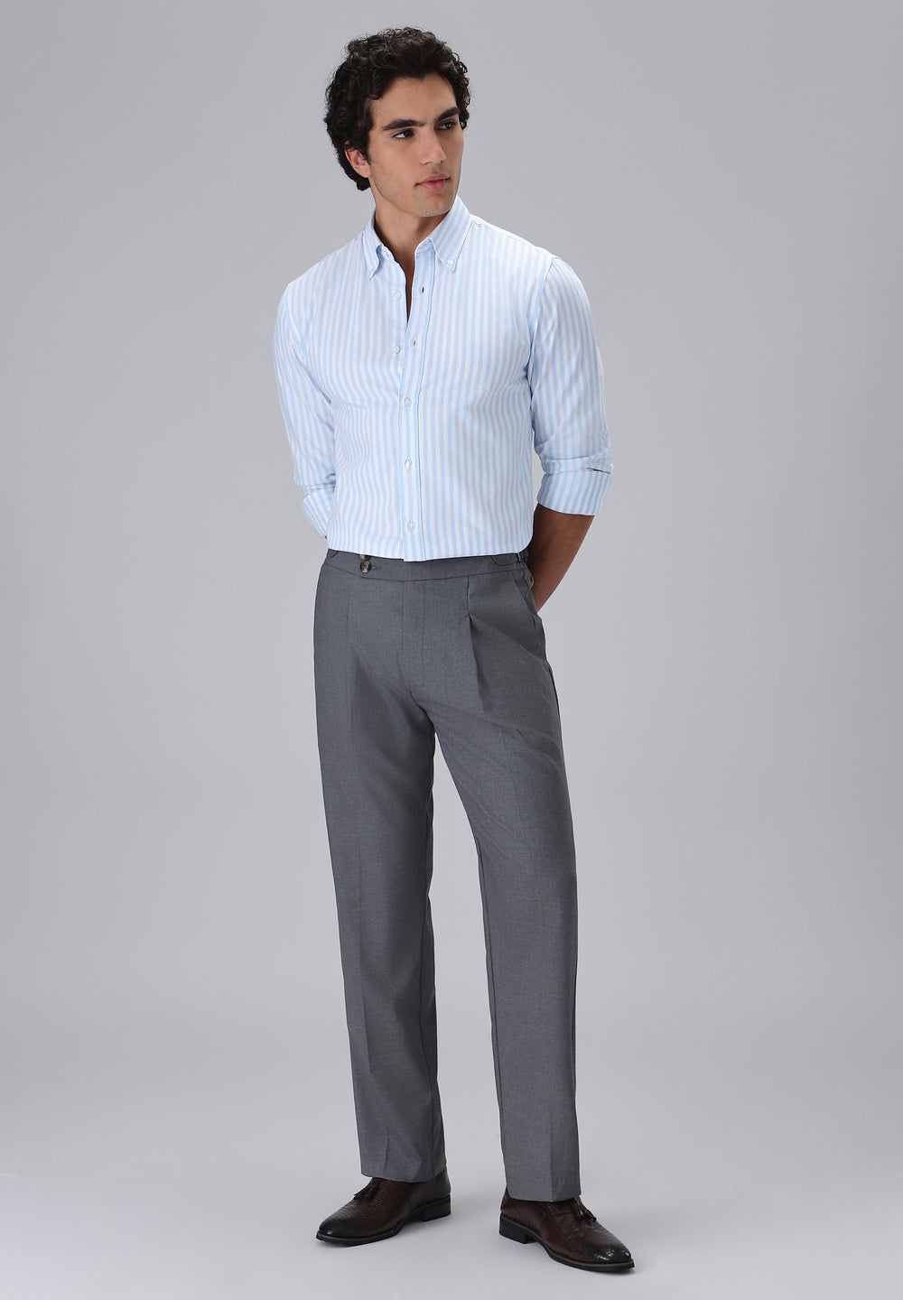 Light Blue Cotton Oxford Stripe Shirt