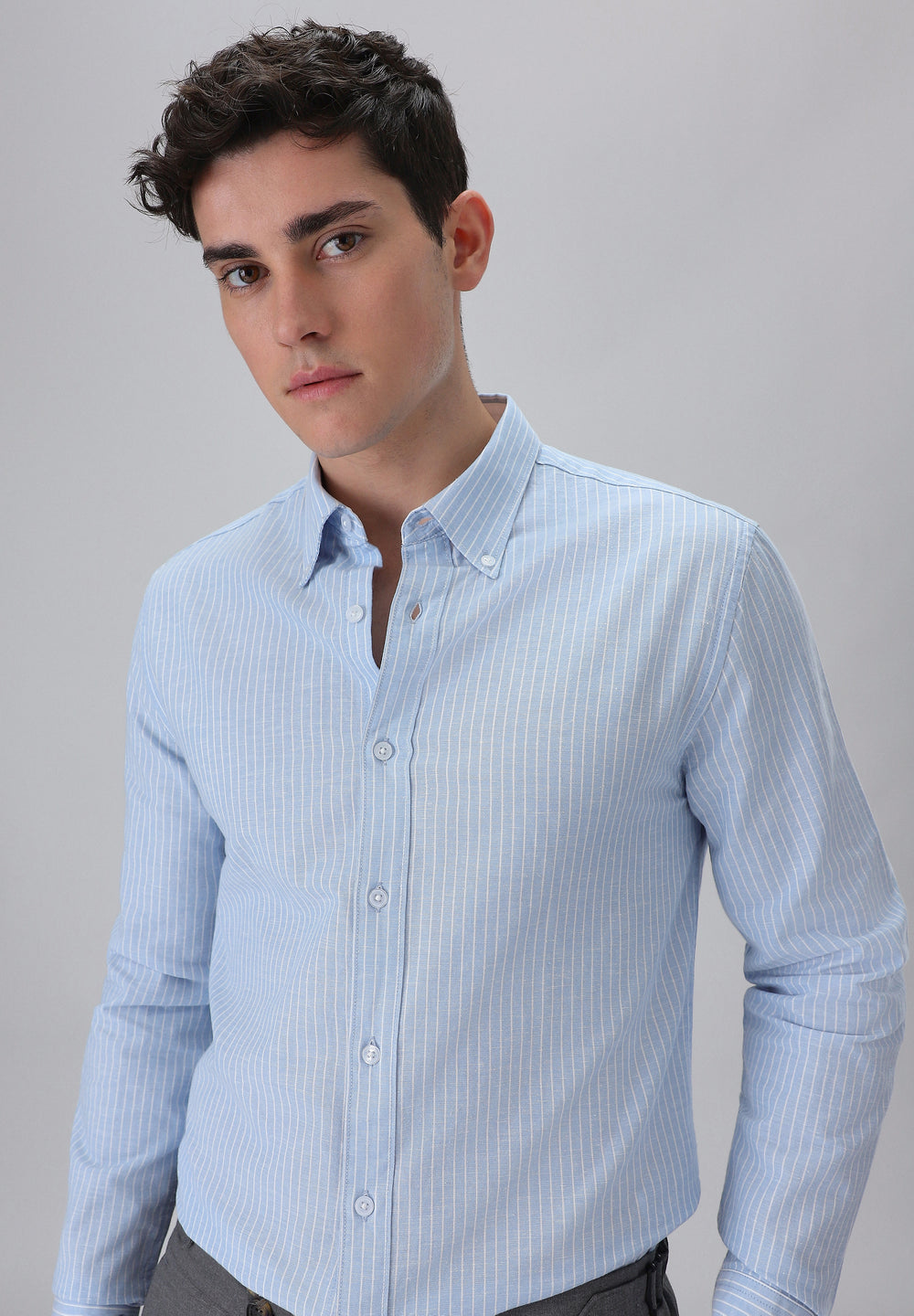 Light Blue Cotton Pin Stripe Shirt