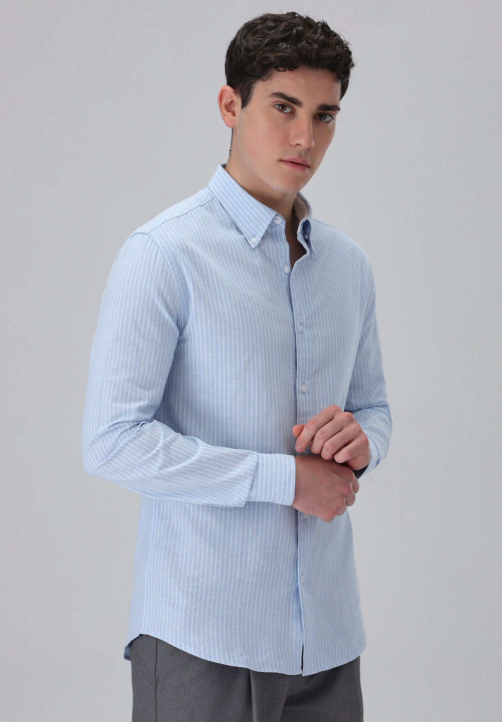 Light Blue Cotton Pin Stripe Shirt