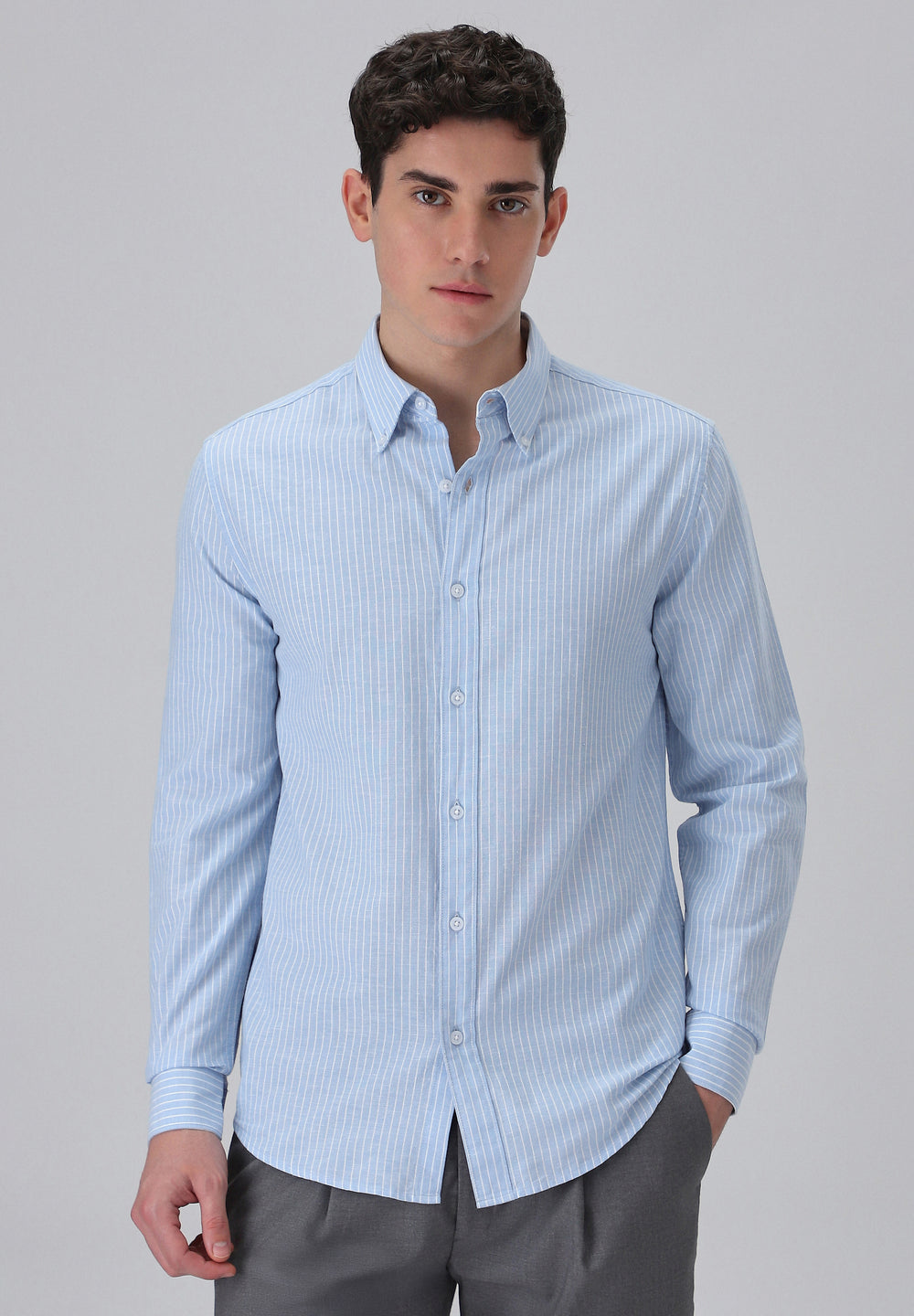Light Blue Cotton Pin Stripe Shirt