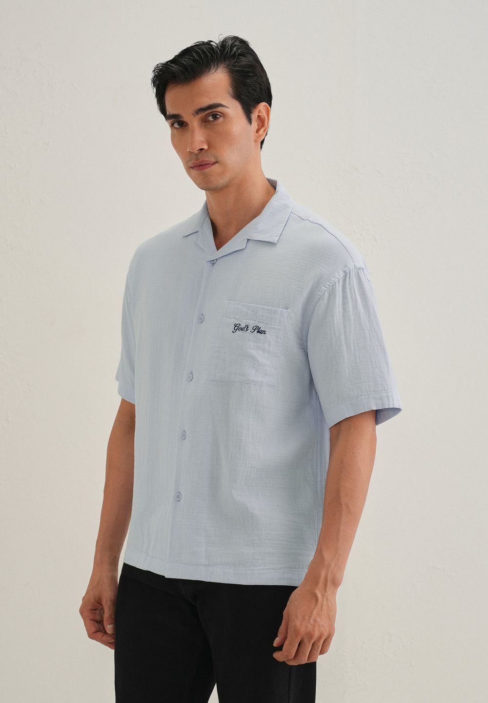 Light Blue Embroidered Double Cloth Cotton Shirt
