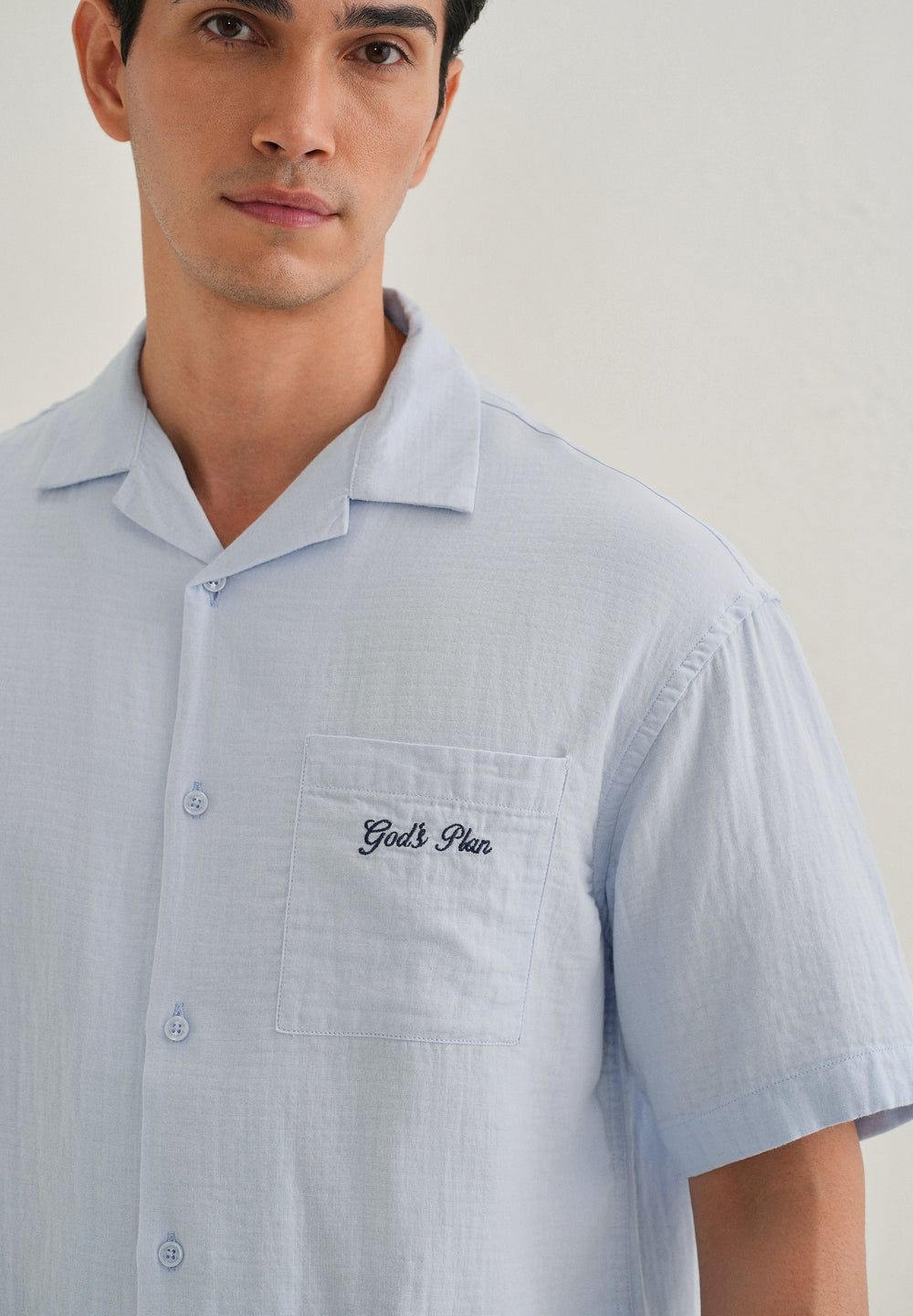 Light Blue Embroidered Double Cloth Cotton Shirt