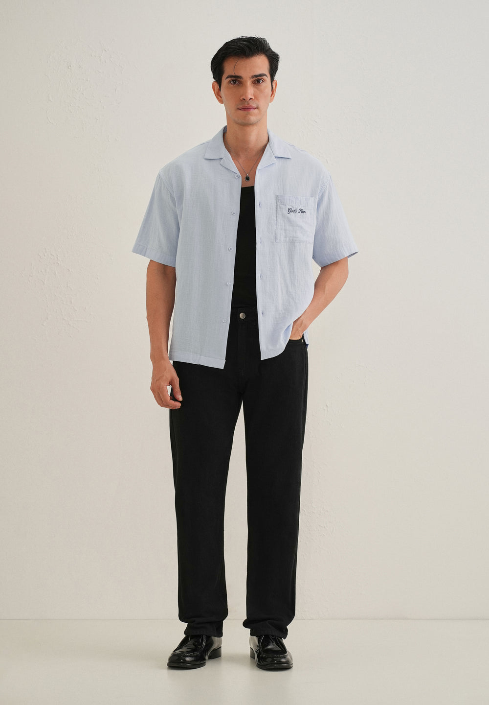 Light Blue Embroidered Double Cloth Cotton Shirt