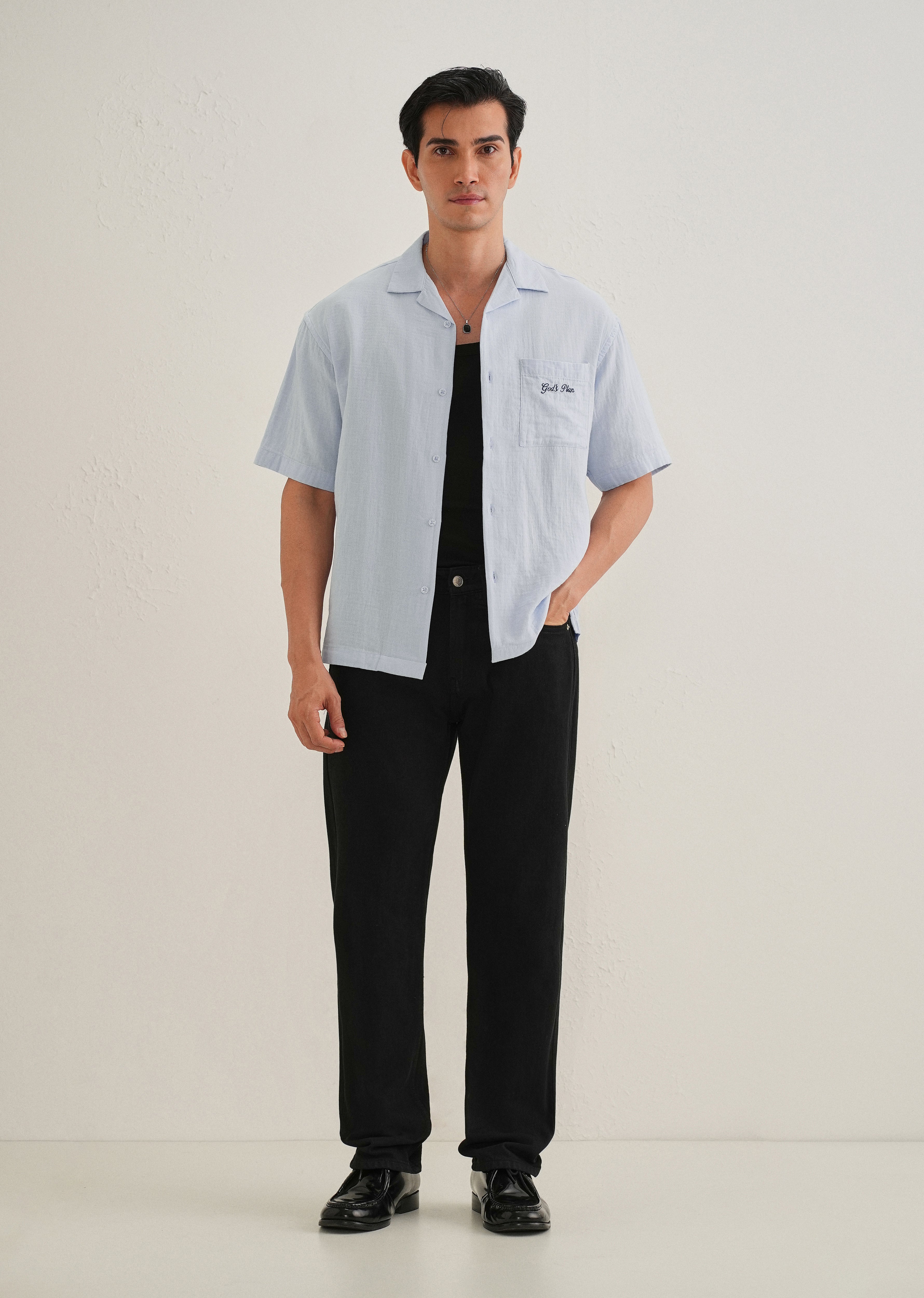 Light Blue Embroidered Double Cloth Cotton Shirt