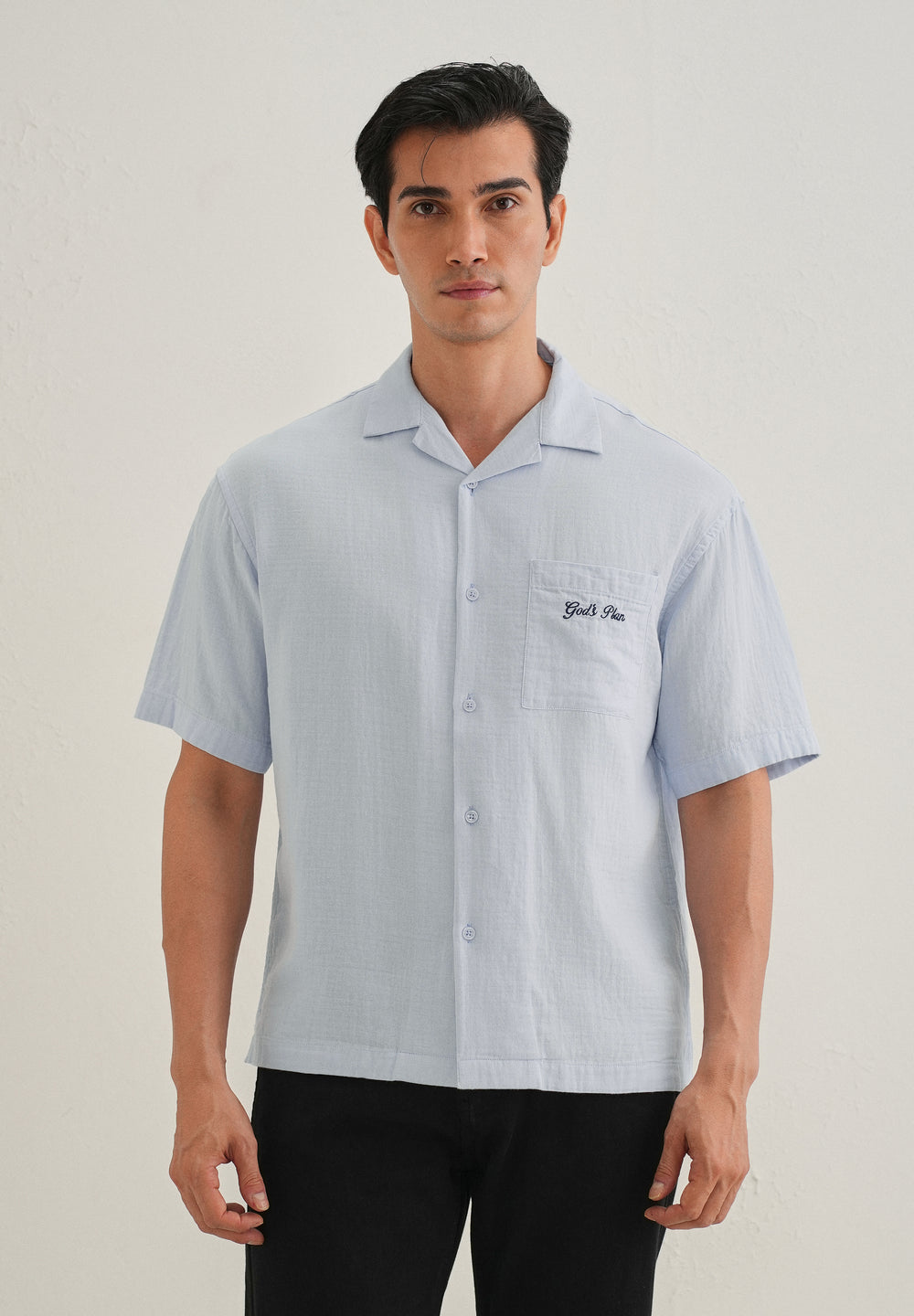 Light Blue Embroidered Double Cloth Cotton Shirt