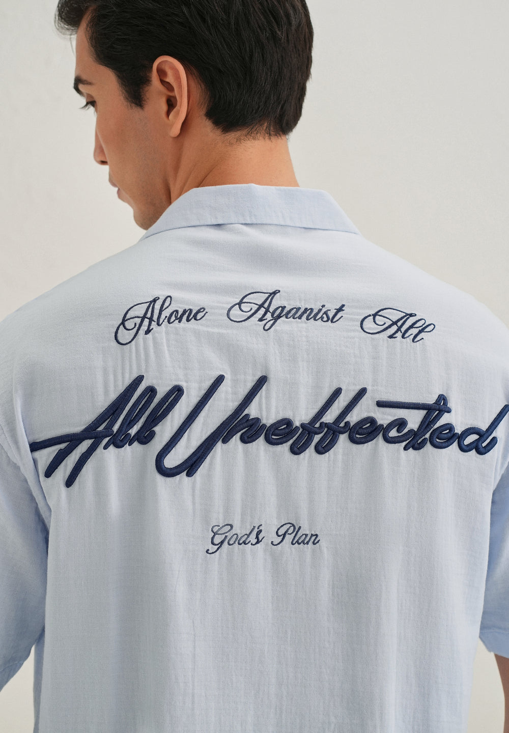 Light Blue Embroidered Double Cloth Cotton Shirt