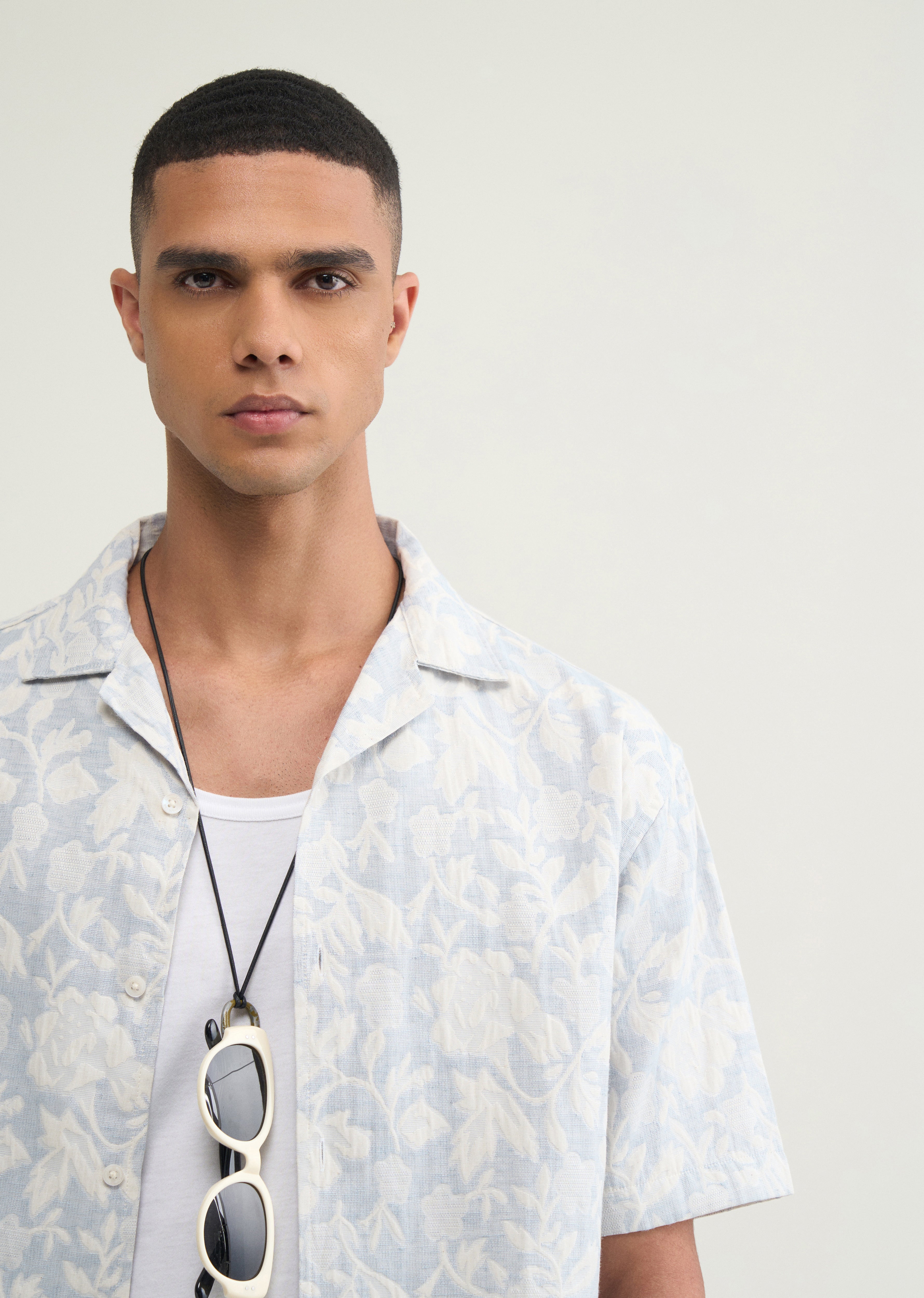 Light Blue Floral Jacquard Boxy Shirt