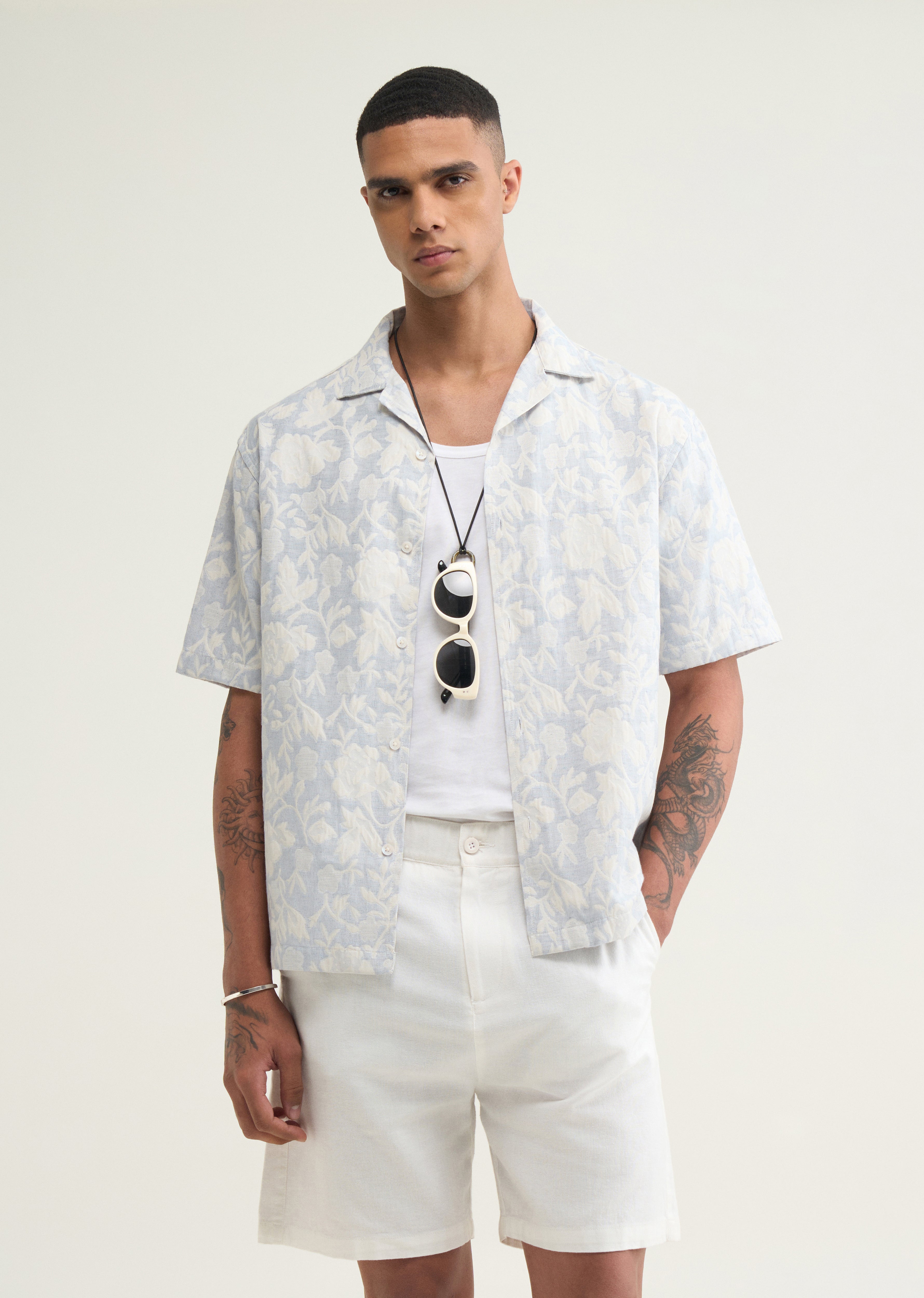 Light Blue Floral Jacquard Boxy Shirt
