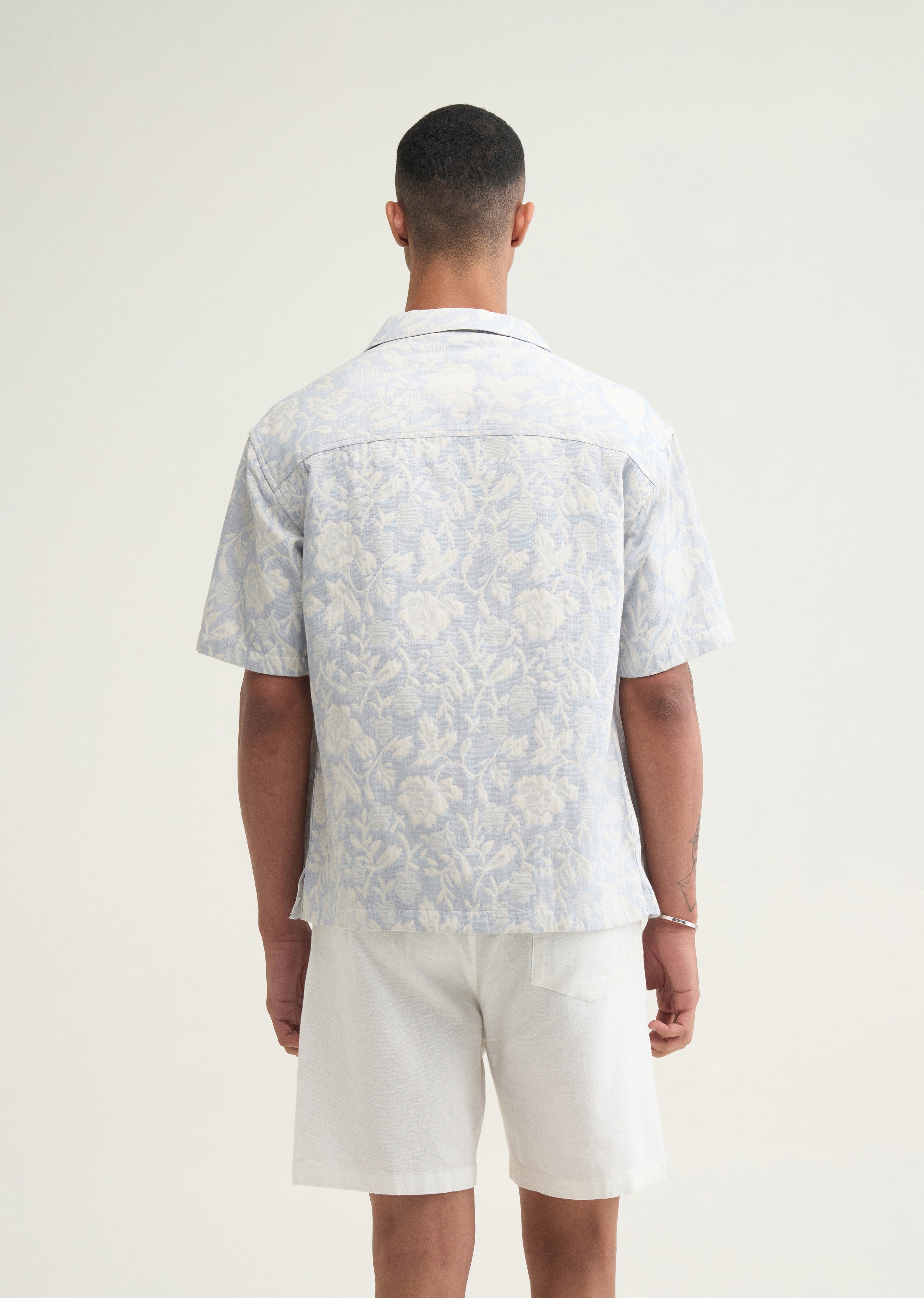 Light Blue Floral Jacquard Boxy Shirt
