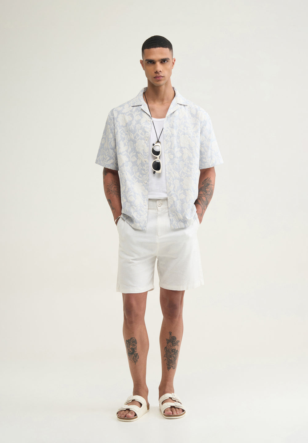 Light Blue Floral Jacquard Boxy Shirt