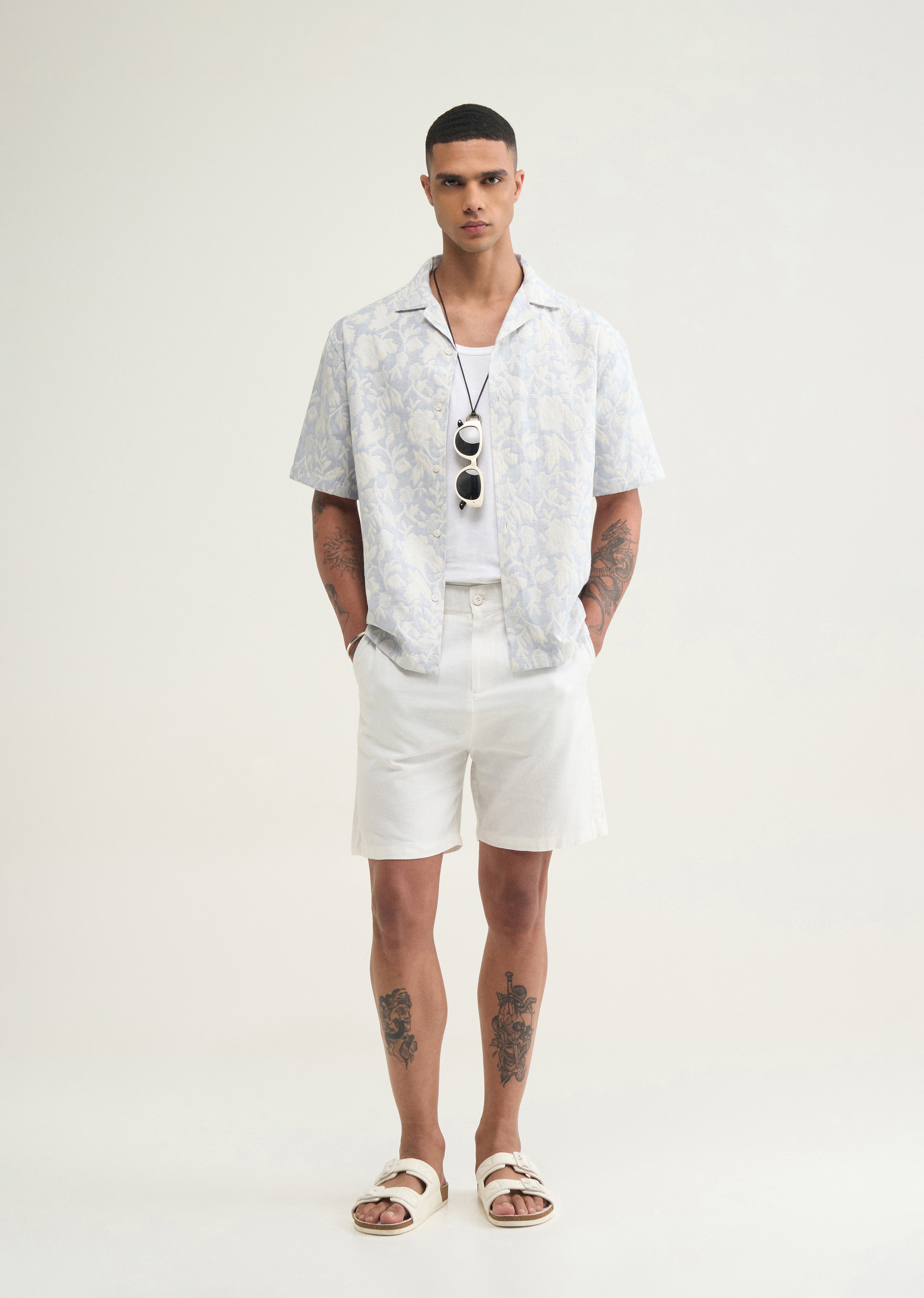 Light Blue Floral Jacquard Boxy Shirt