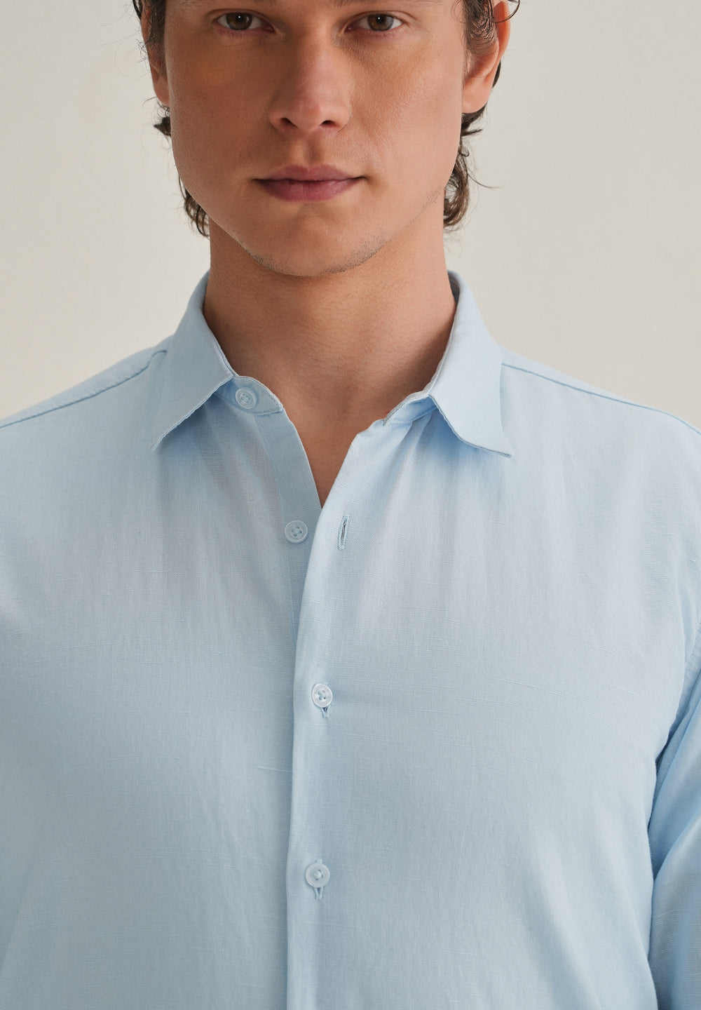 Light Blue Hidden Sleeve Placket Cotton Linen Shirt