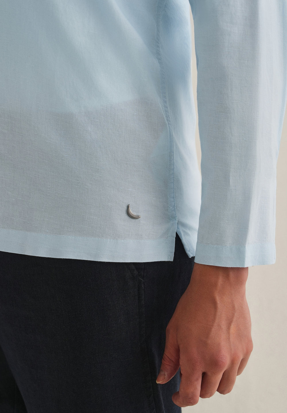 Light Blue Hidden Sleeve Placket Cotton Linen Shirt