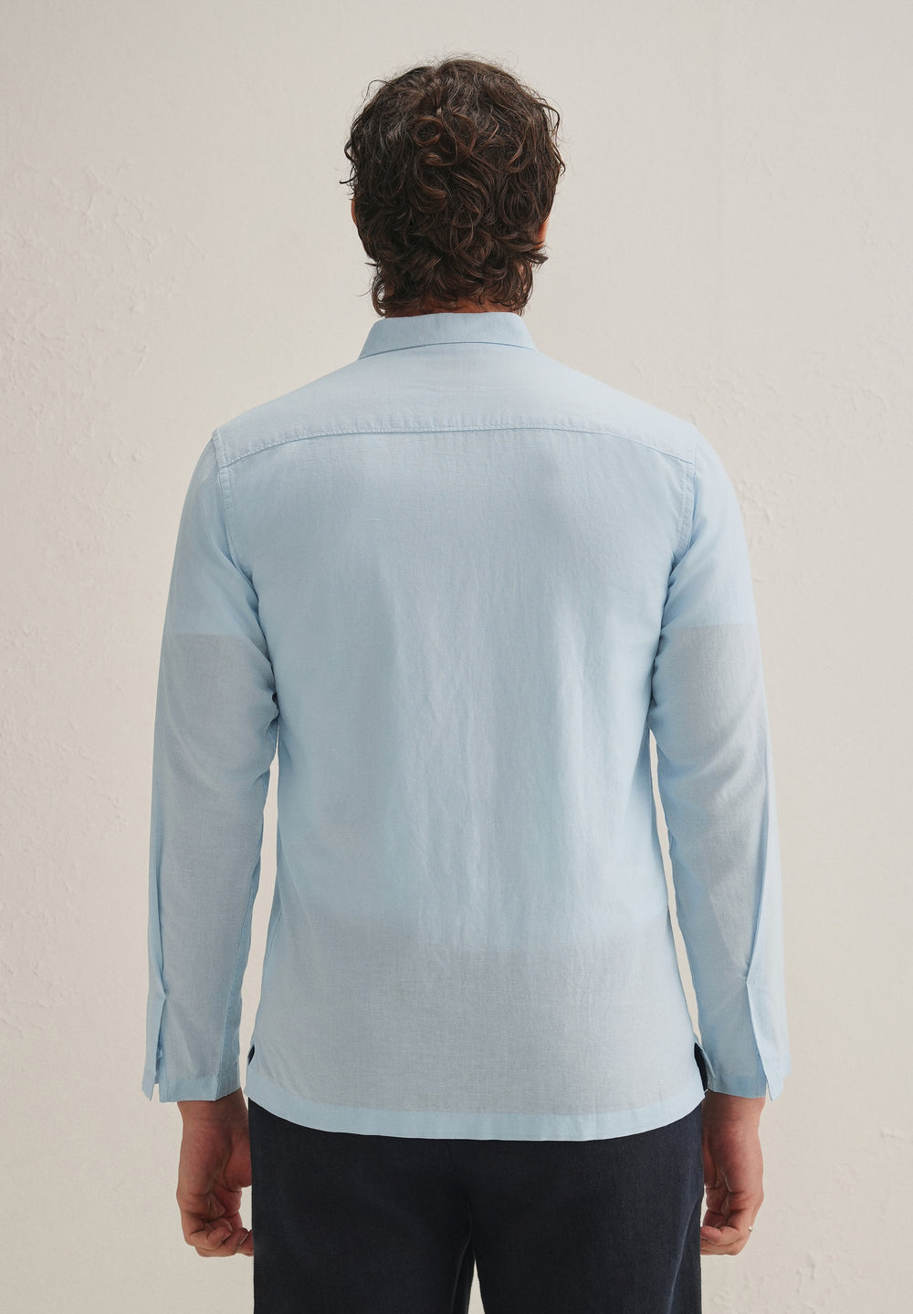 Light Blue Hidden Sleeve Placket Cotton Linen Shirt