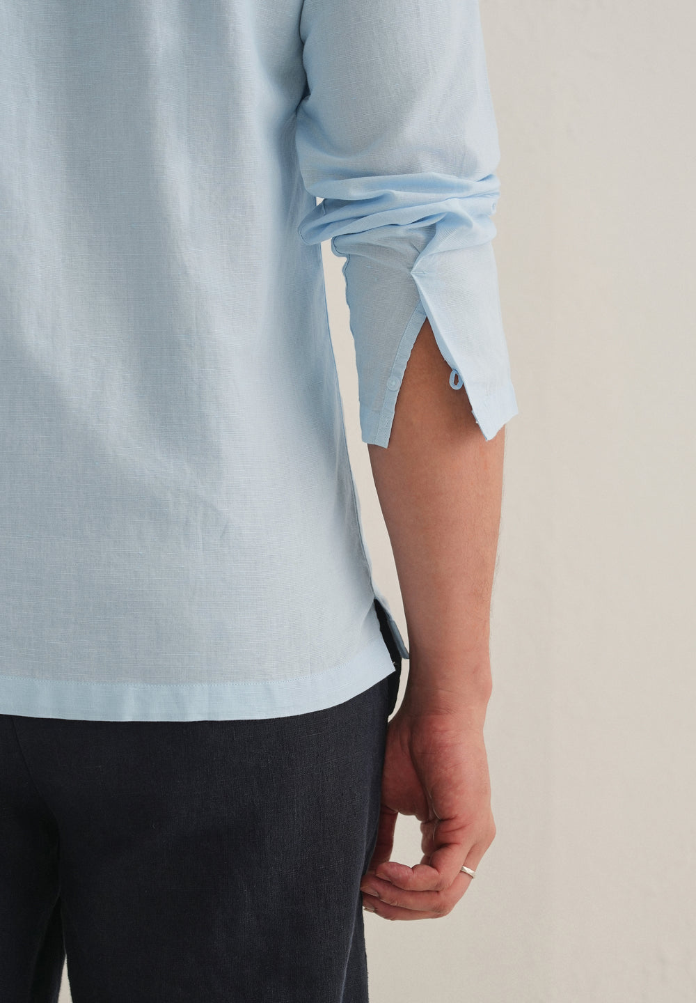 Light Blue Hidden Sleeve Placket Cotton Linen Shirt