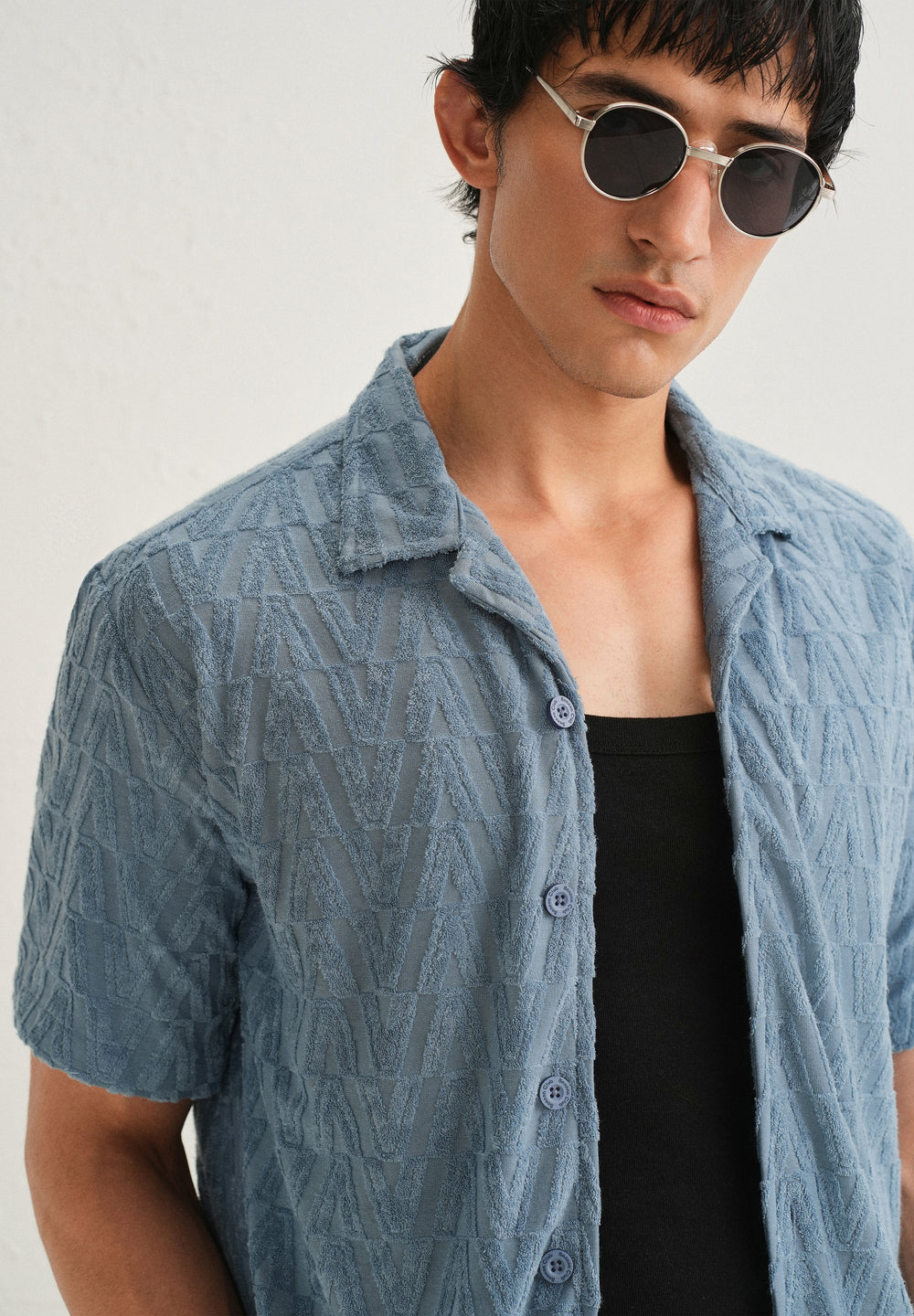 Light Blue Jacquard Knitted Shirt