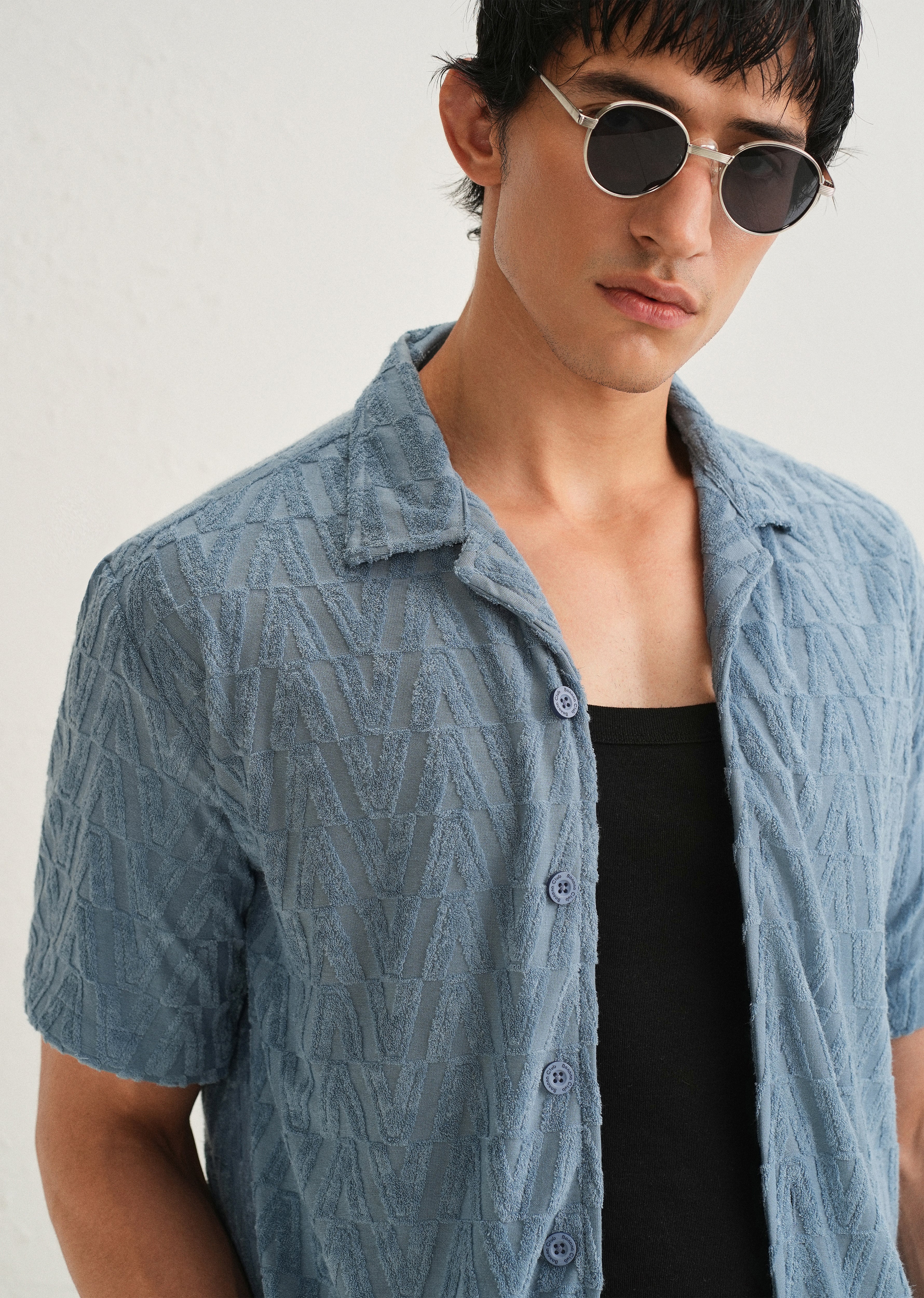 Light Blue Jacquard Knitted Shirt