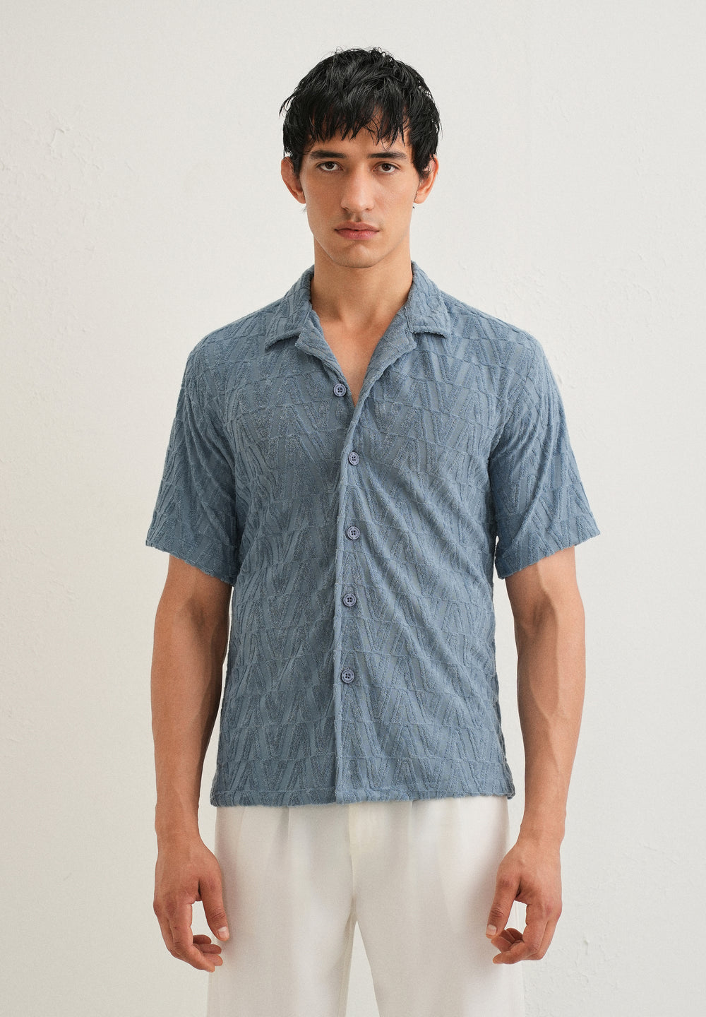 Light Blue Jacquard Knitted Shirt