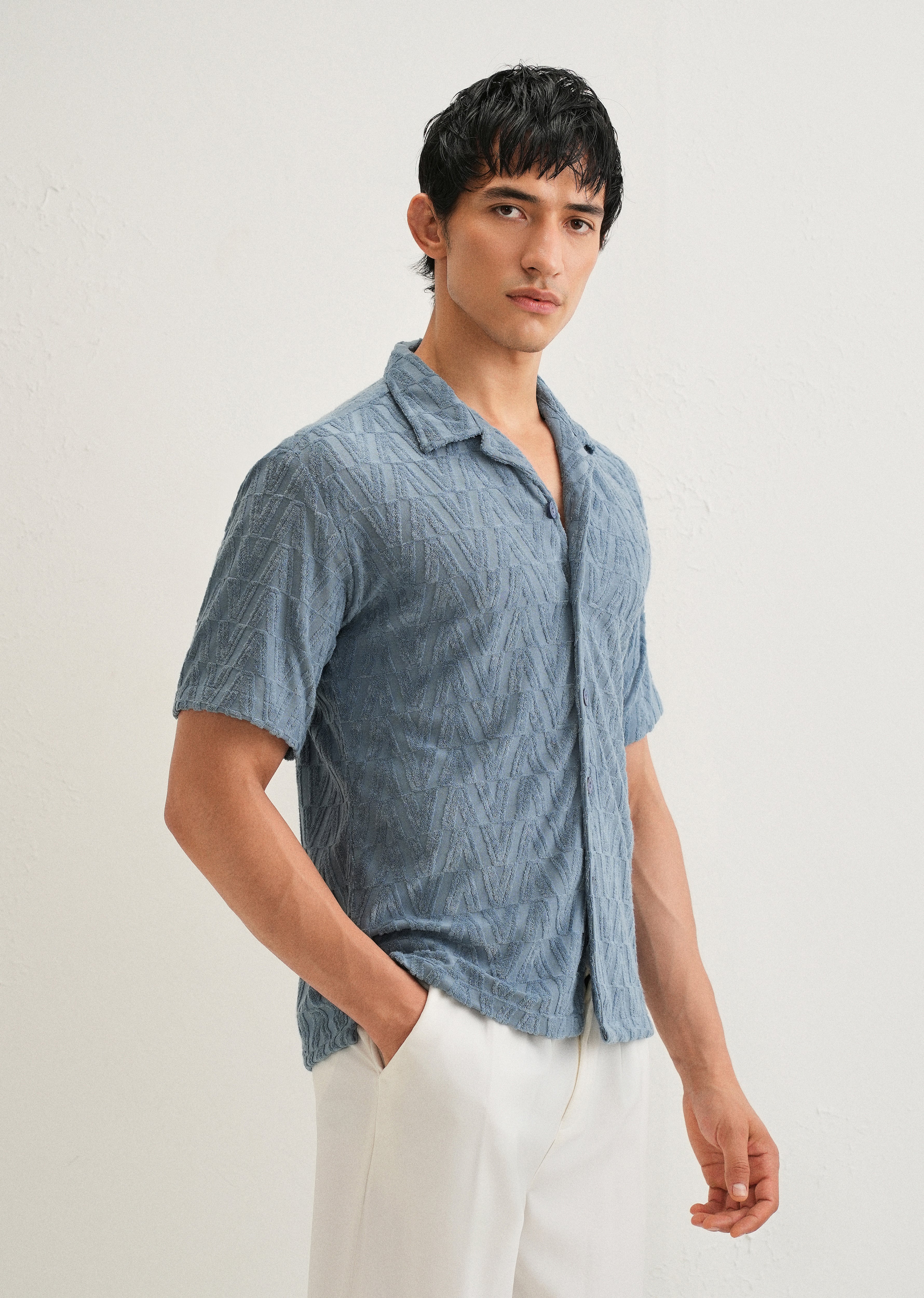 Light Blue Jacquard Knitted Shirt